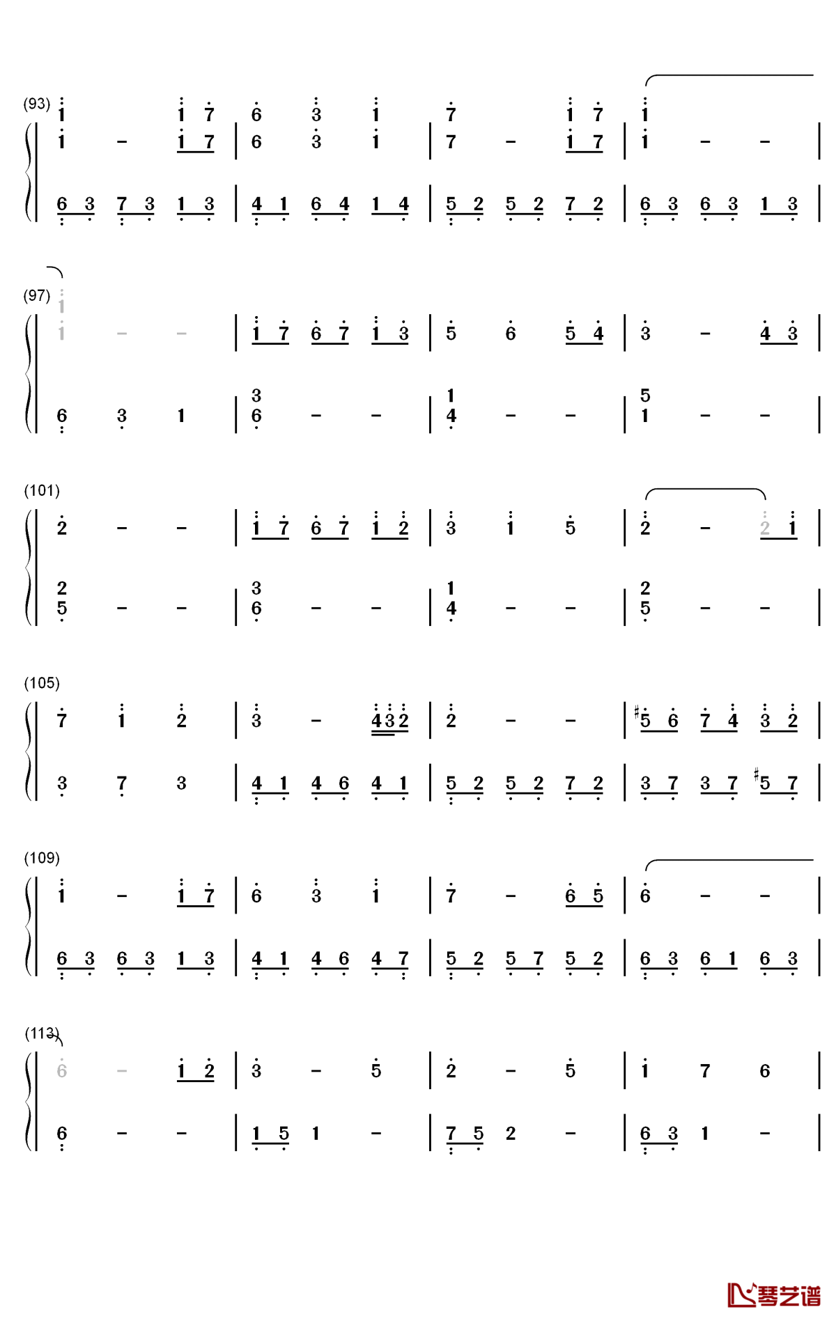 终于钢琴简谱-数字双手-双笙5