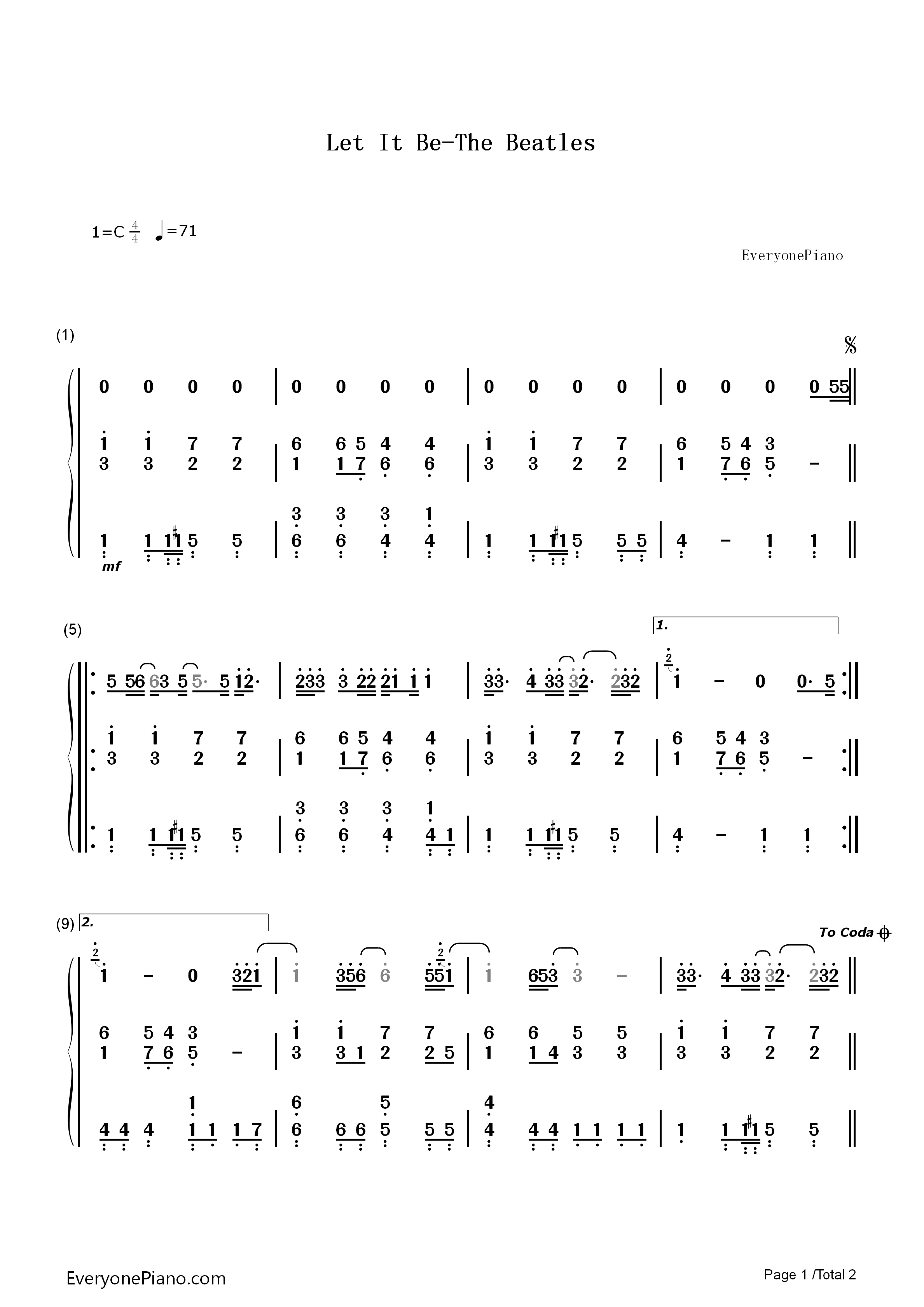Let It Be钢琴简谱-The Beatles演唱1