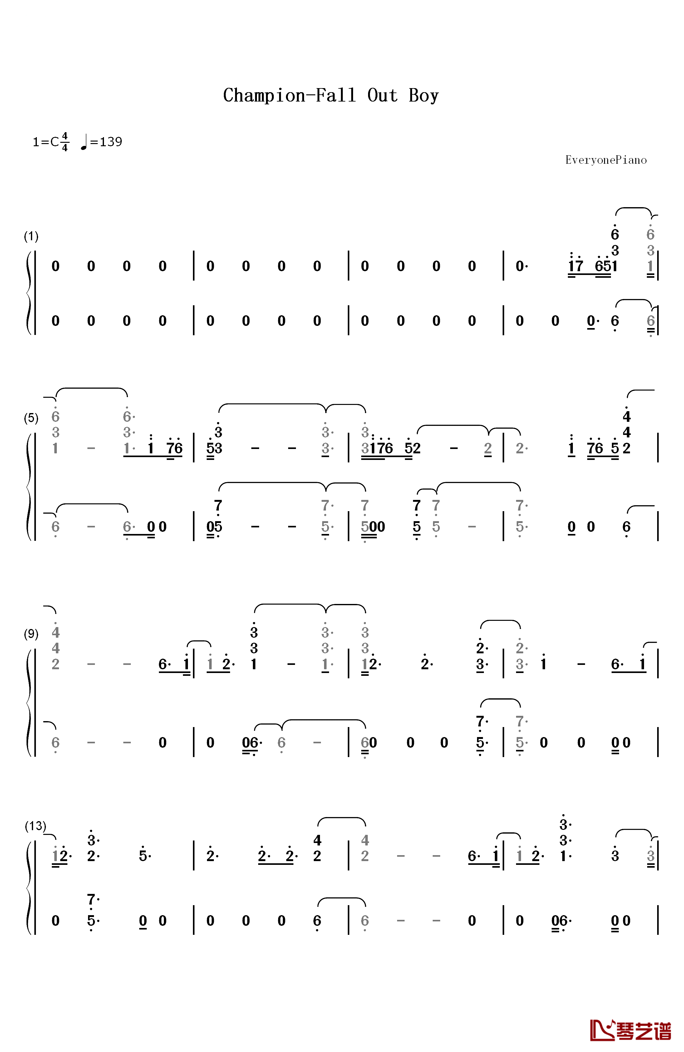 Champion钢琴简谱-数字双手-Fall Out Boy1