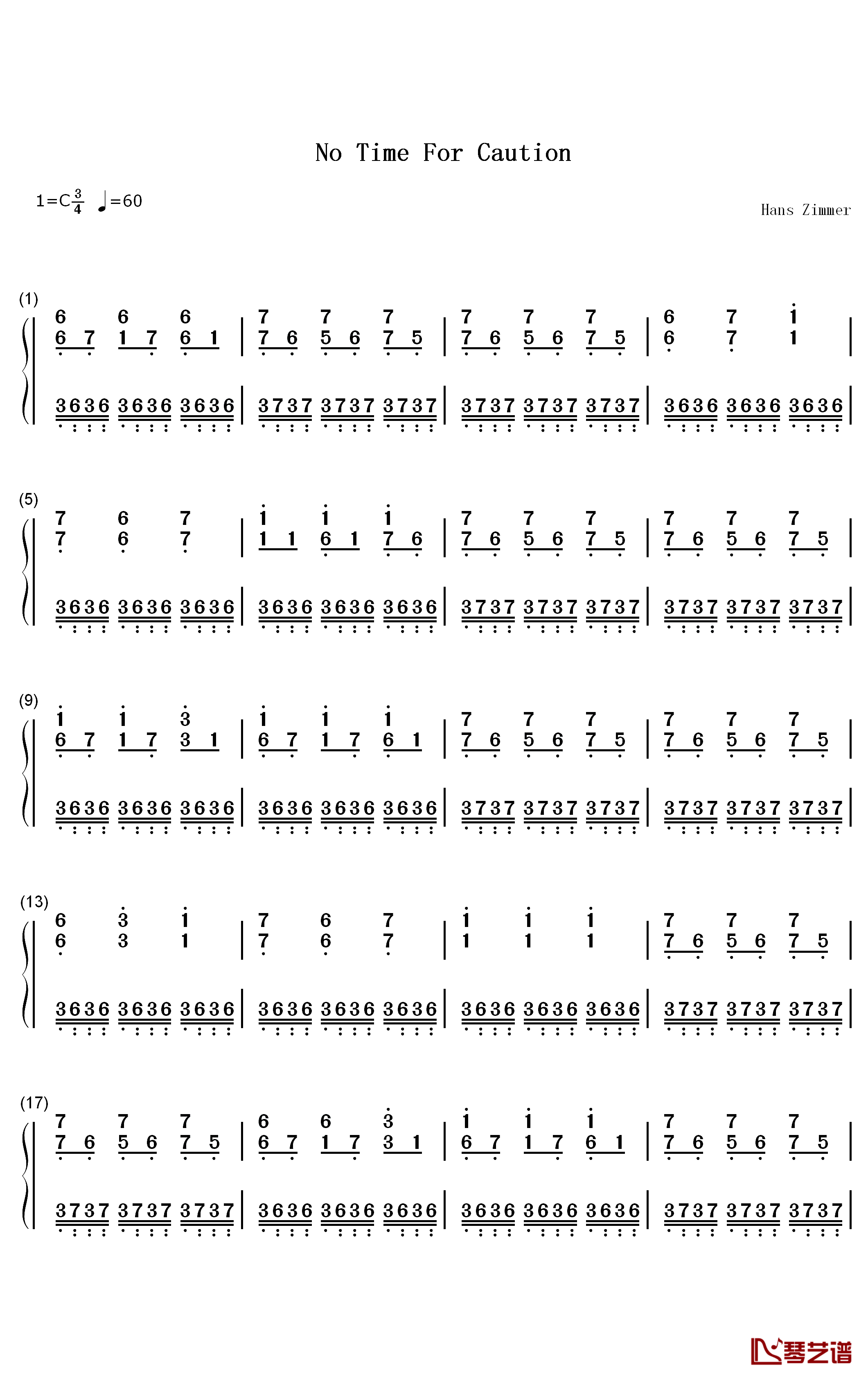 No Time for Caution钢琴简谱-数字双手-Hans Zimmer1