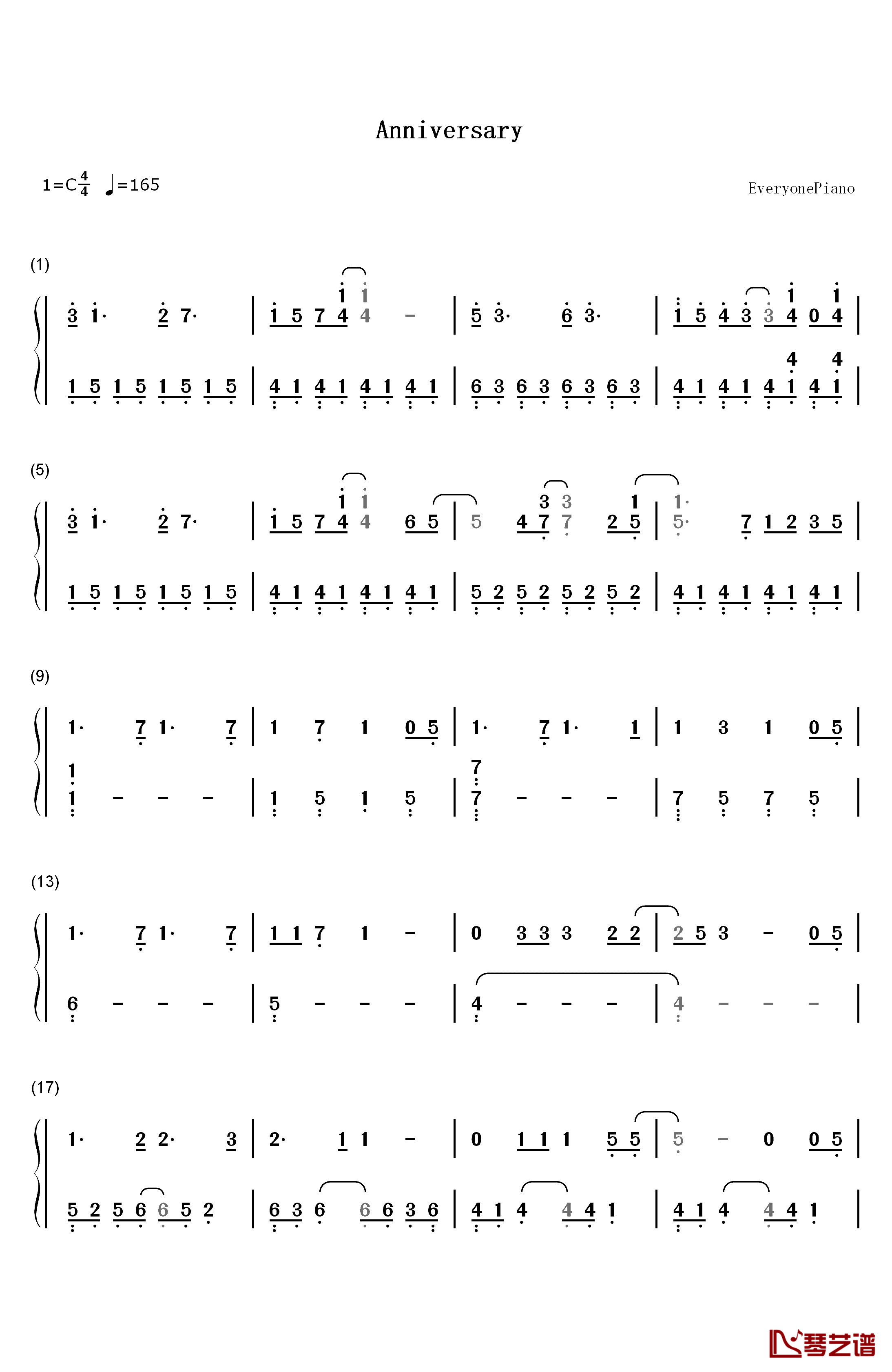 ANNIVERSARY钢琴简谱-数字双手-Sid1