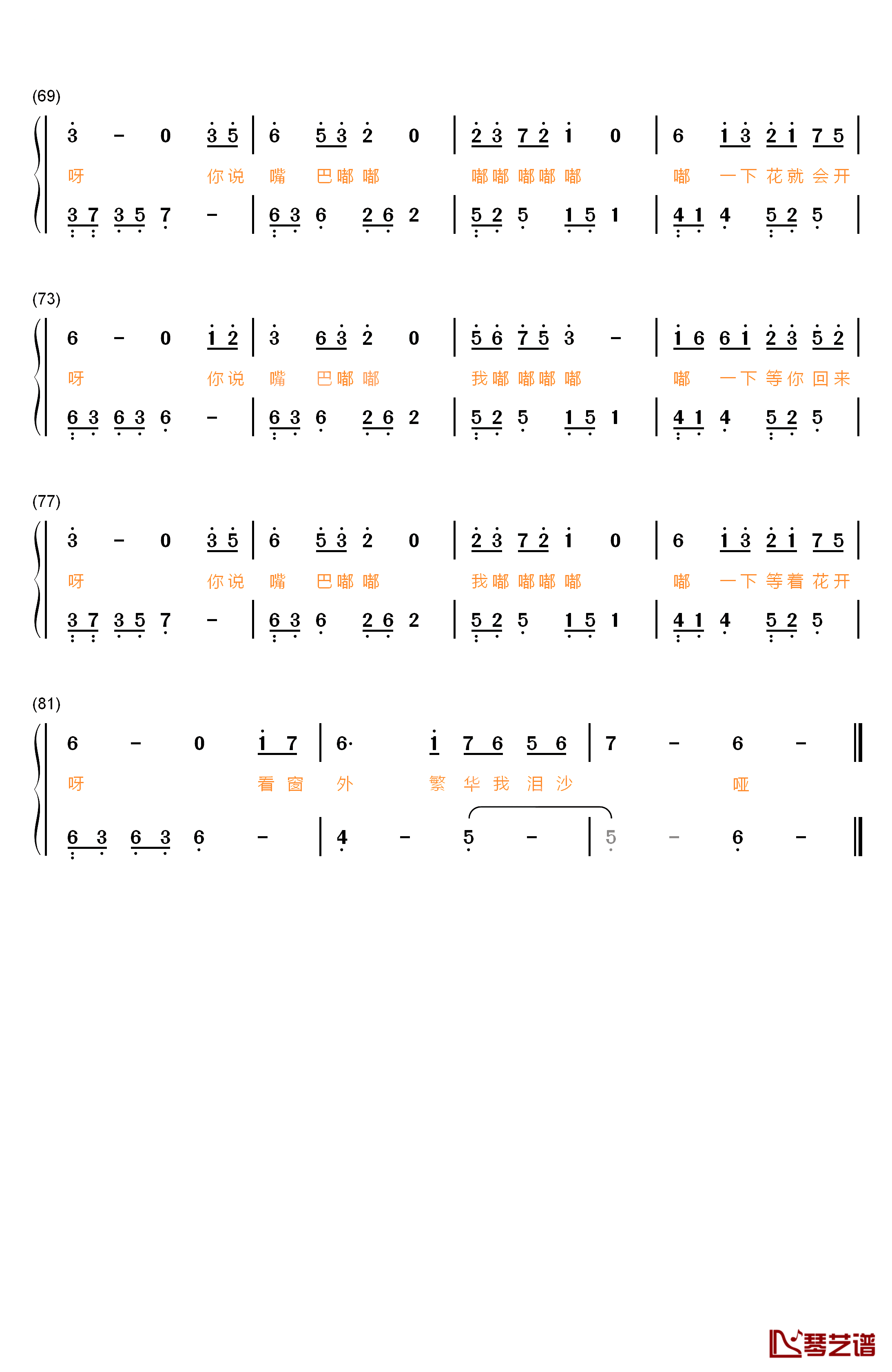 嘴巴嘟嘟钢琴简谱-数字双手-刘子璇4