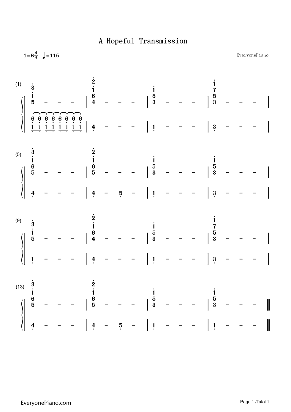 A Hopeful Transmission钢琴简谱-数字双手-Coldplay1