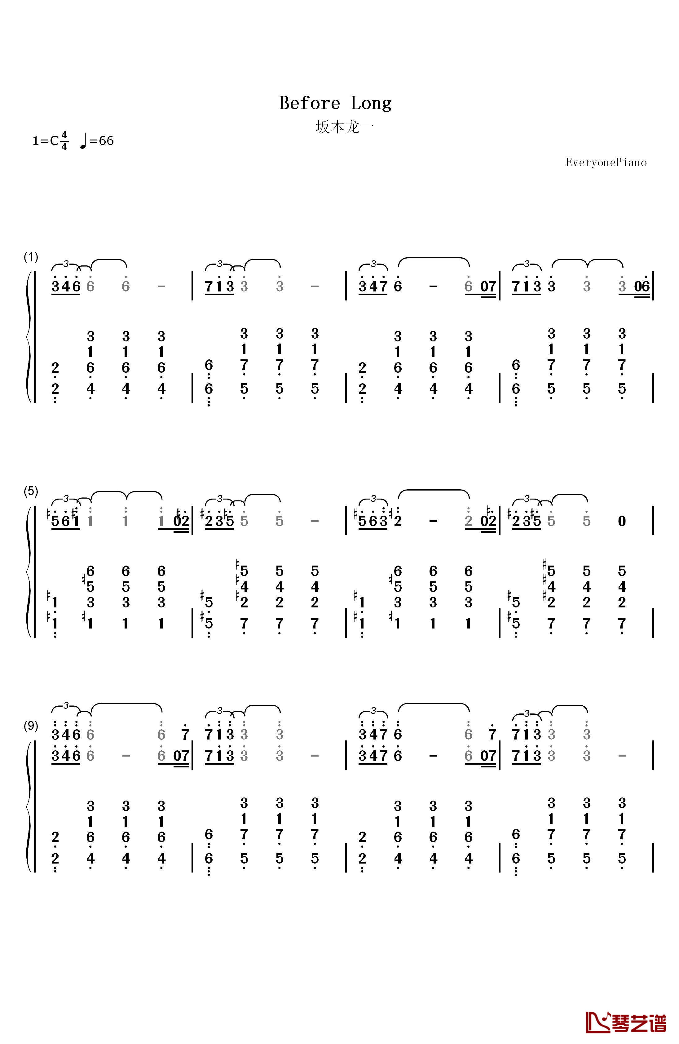 Before Long钢琴简谱-数字双手-坂本龙一1