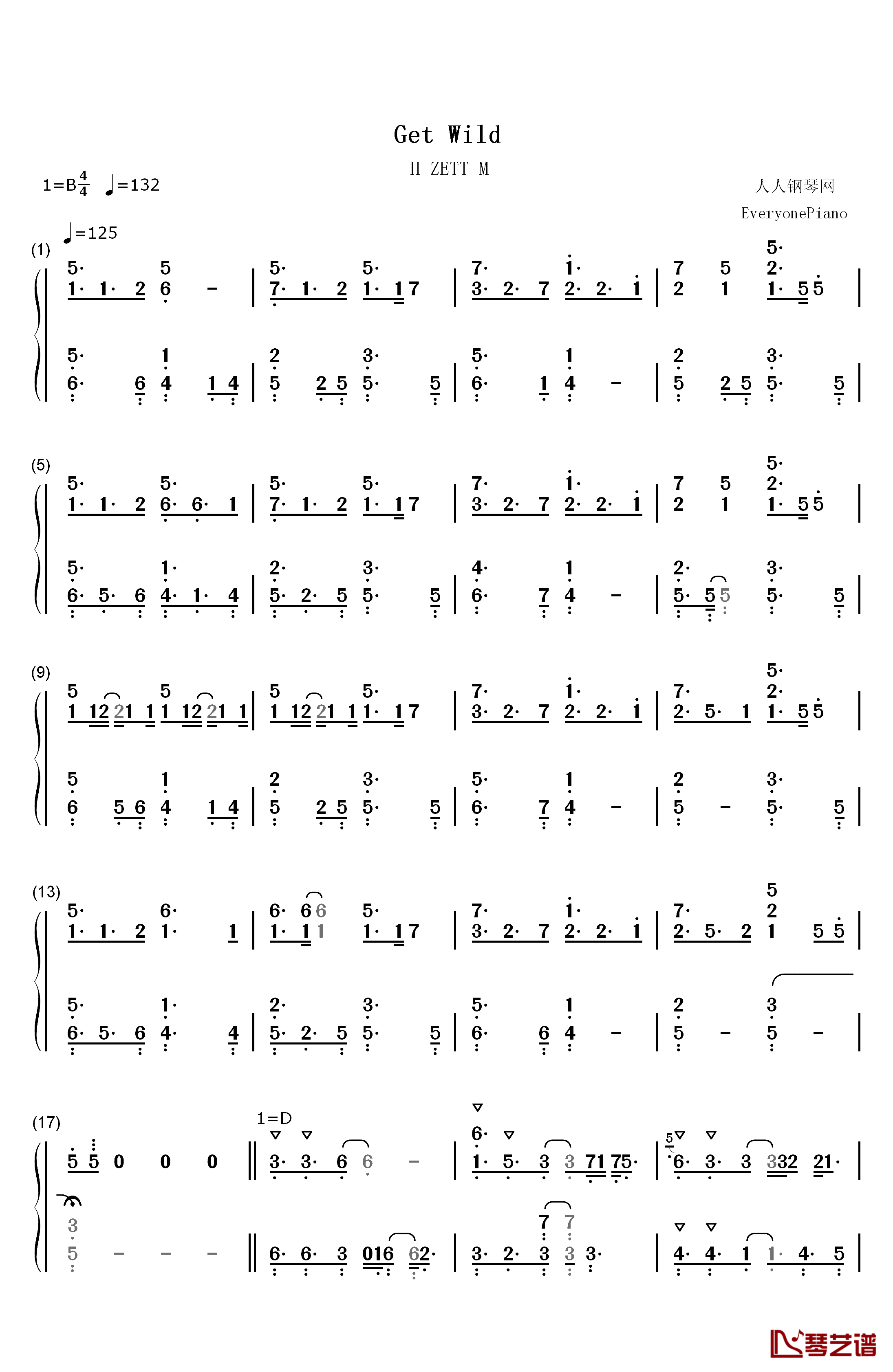 Get Wild钢琴简谱-数字双手-TM Network1
