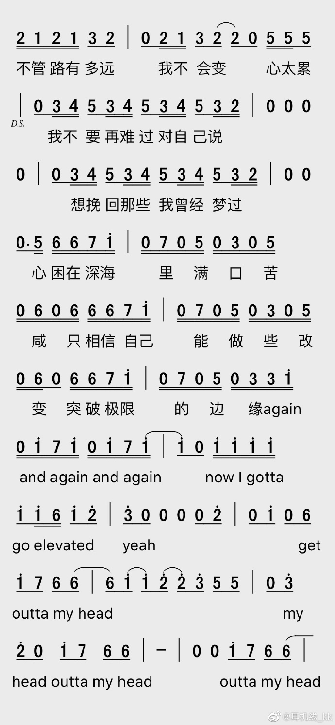 get outta of my head简谱-林彦俊演唱-耳机线_kk曲谱3
