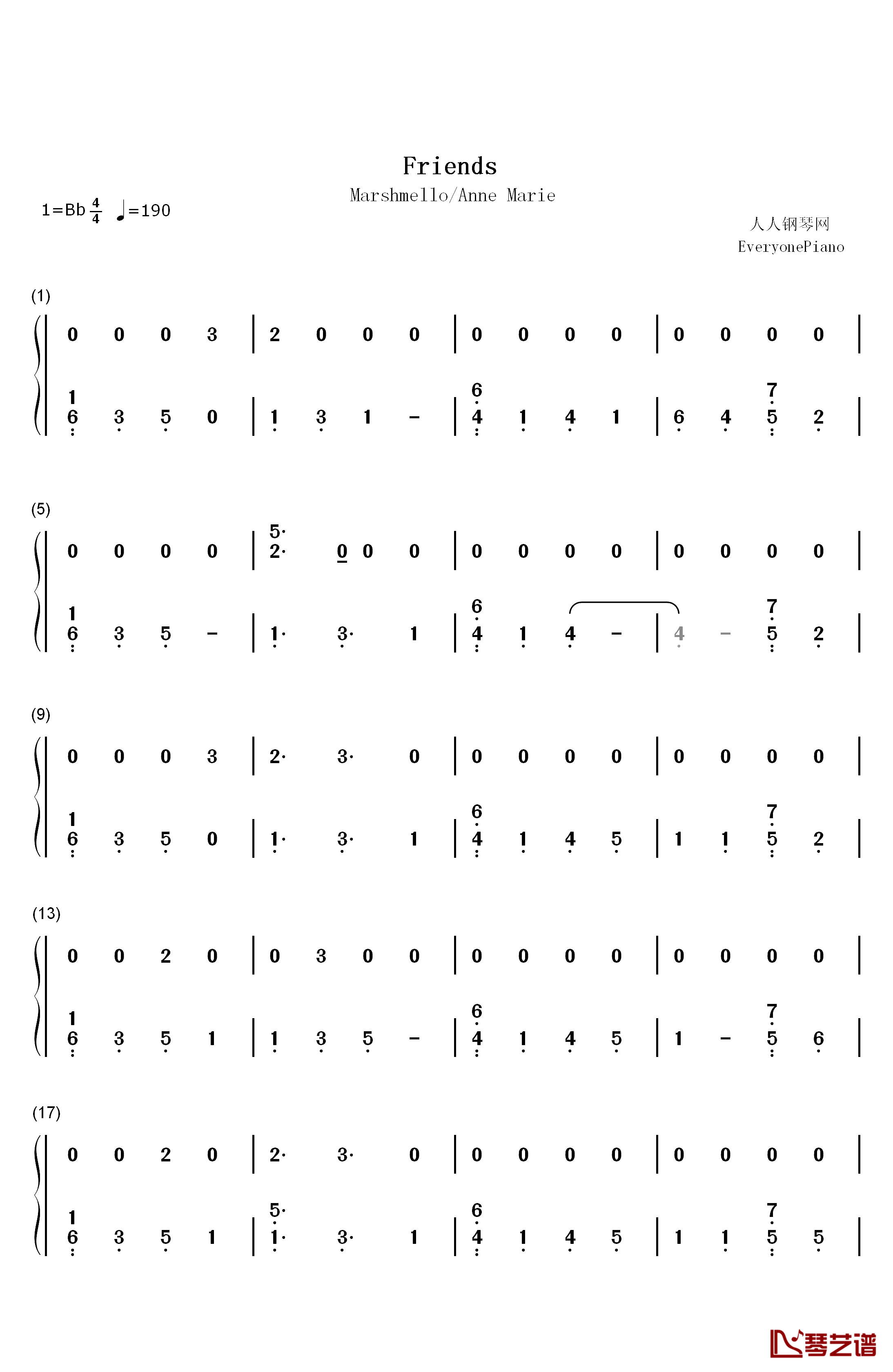 Friends钢琴简谱-数字双手-Marshmello Anne-Marie1