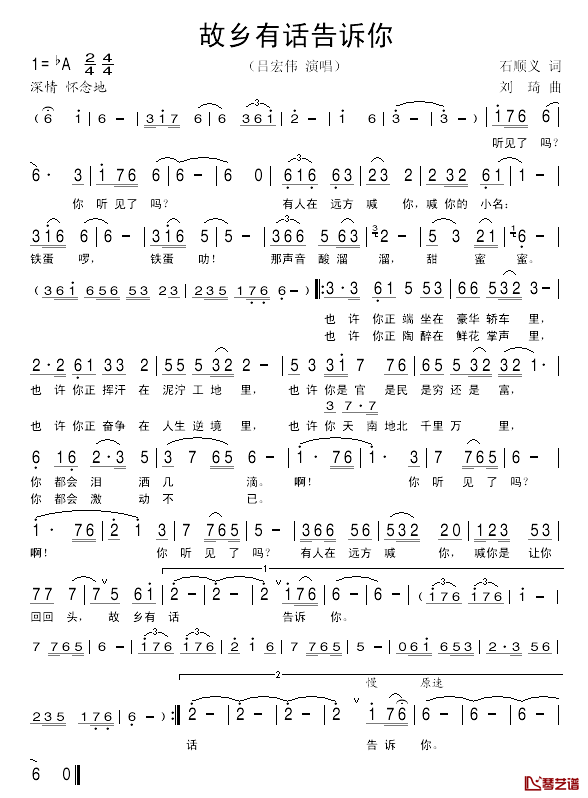 故乡有话告诉你简谱-吕宏伟演唱1