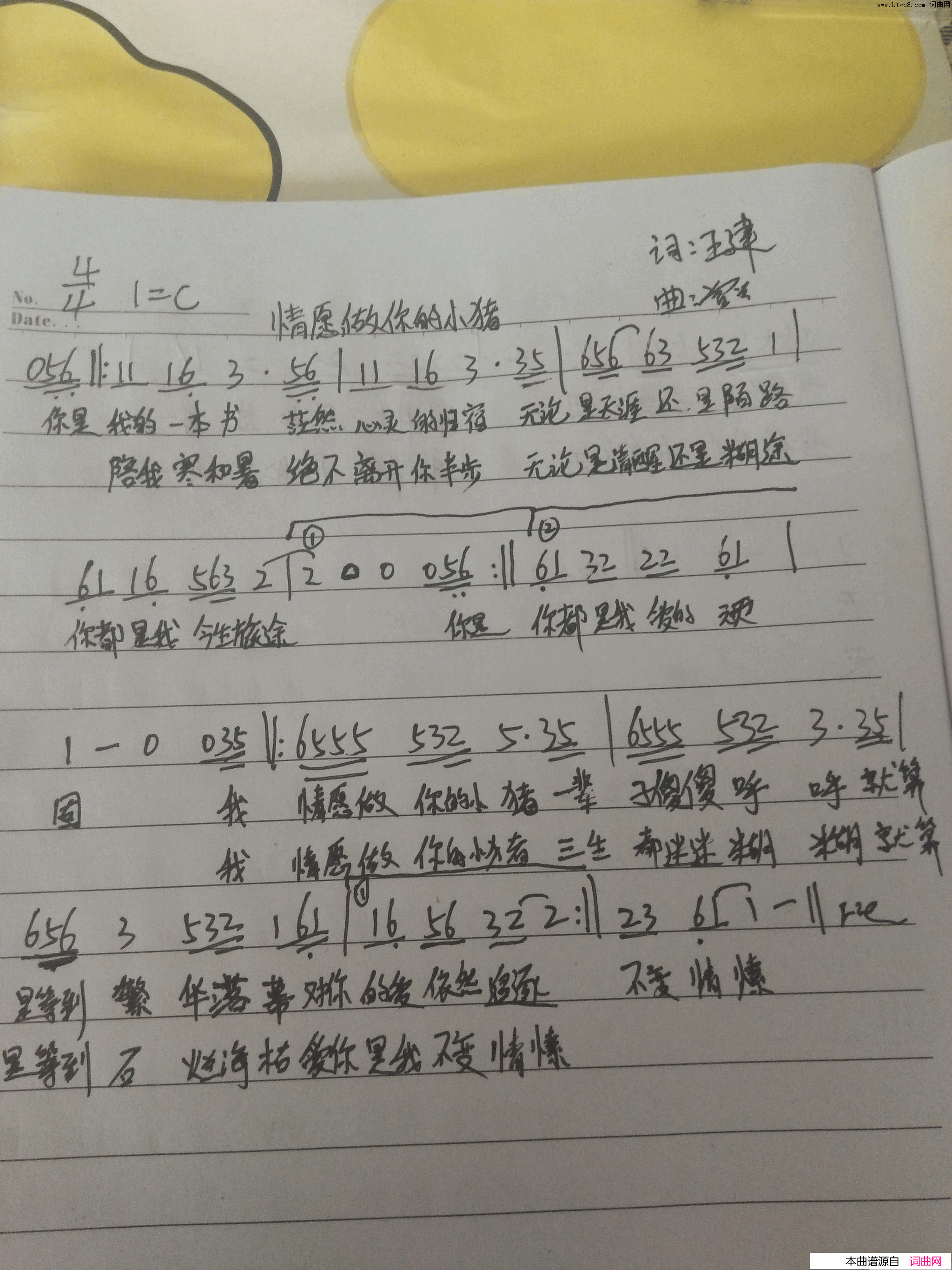 我情愿做你的小猪简谱1