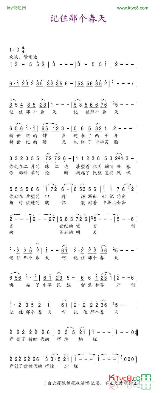 记住那个春天简谱-张也演唱1