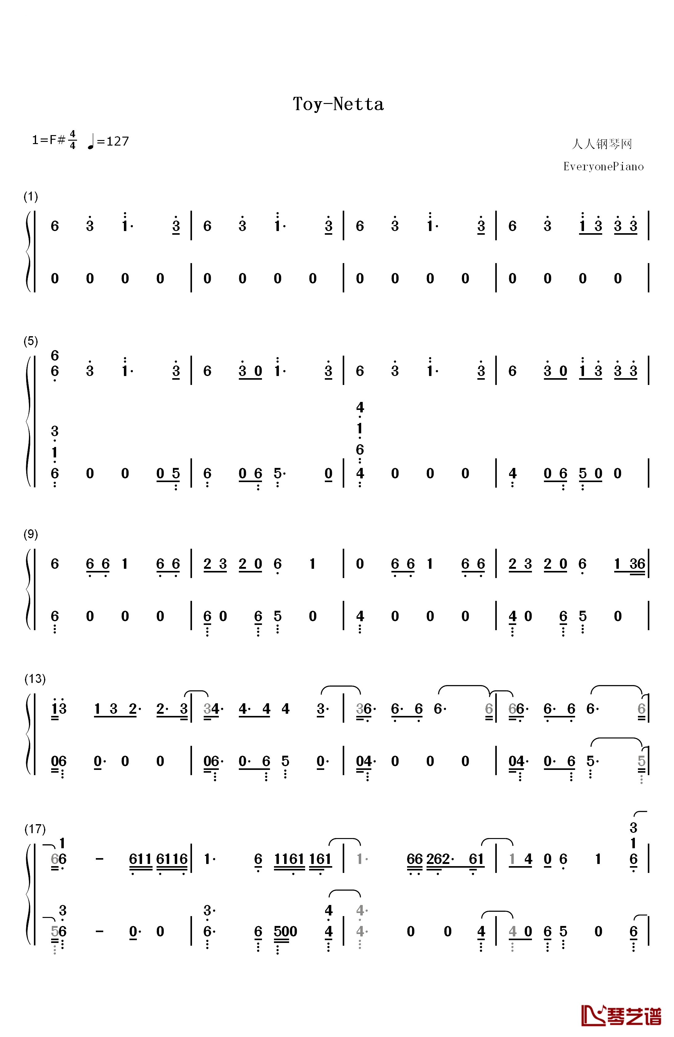 Toy钢琴简谱-数字双手-Netta1