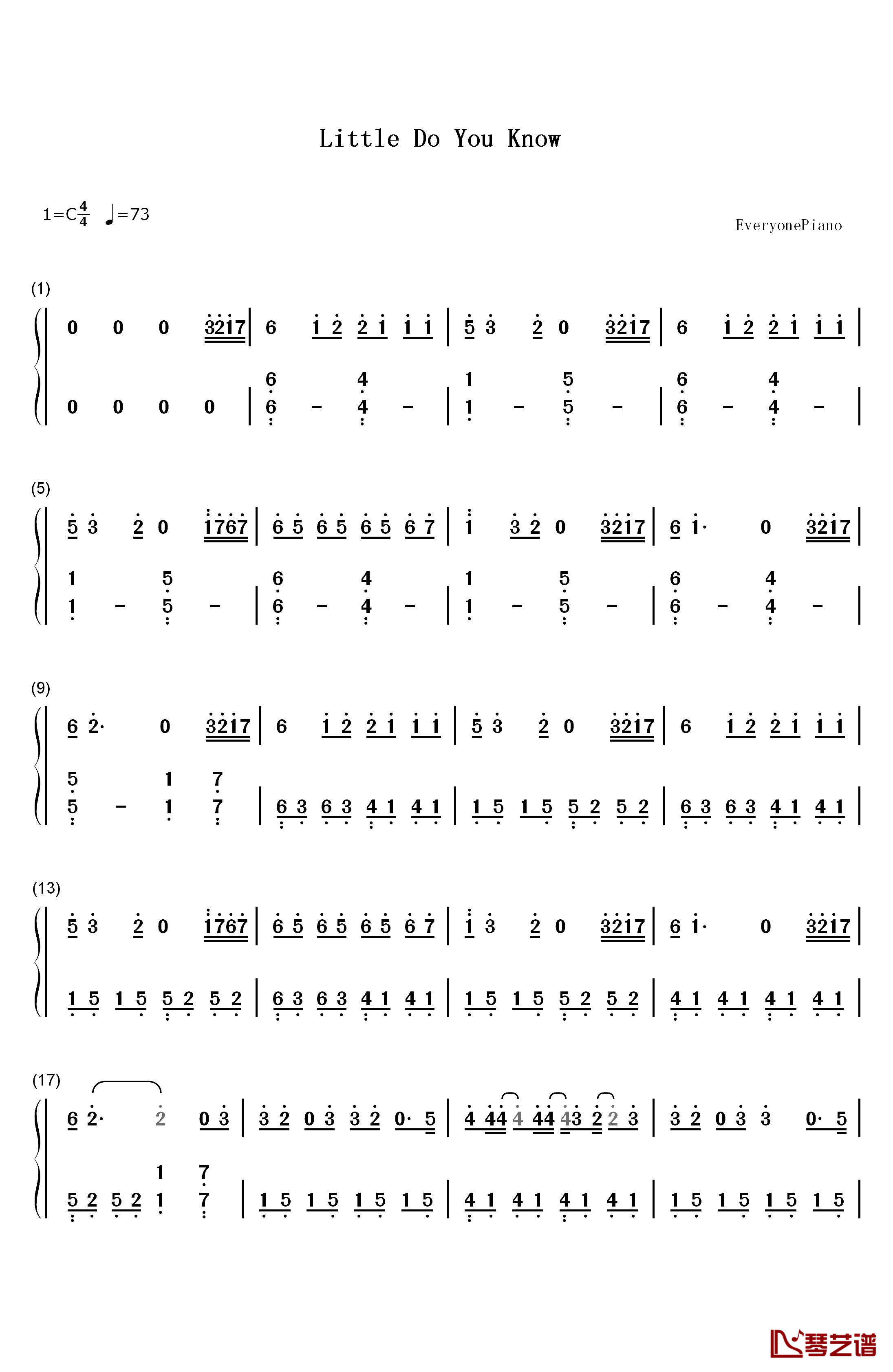 Little Do You Know钢琴简谱-数字双手-Alex Sierra1