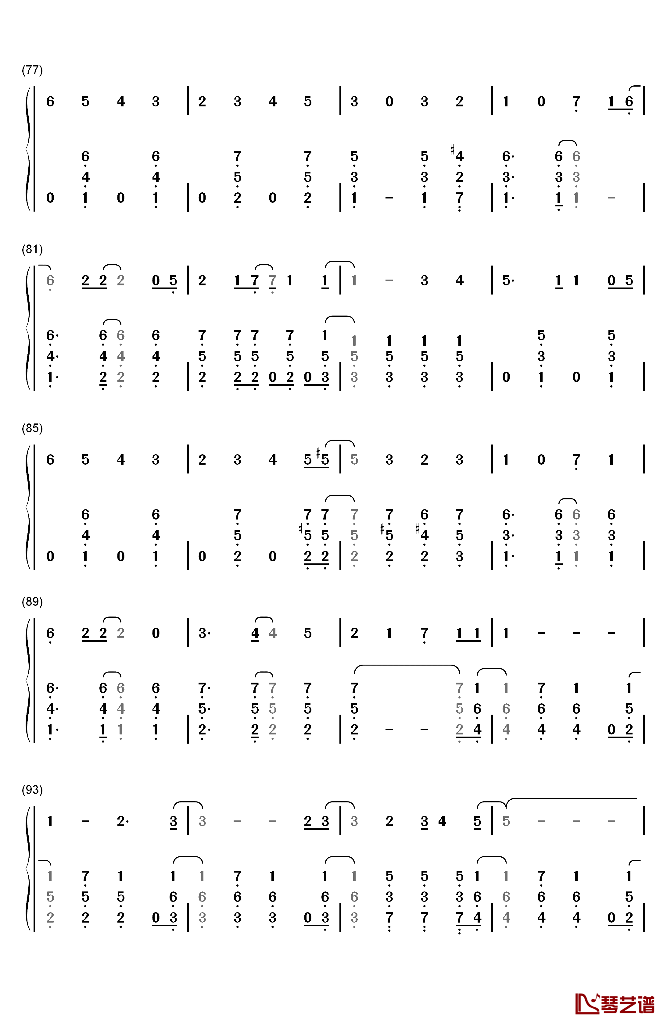 白い雪のプリンセスは钢琴简谱-数字双手-初音未来5