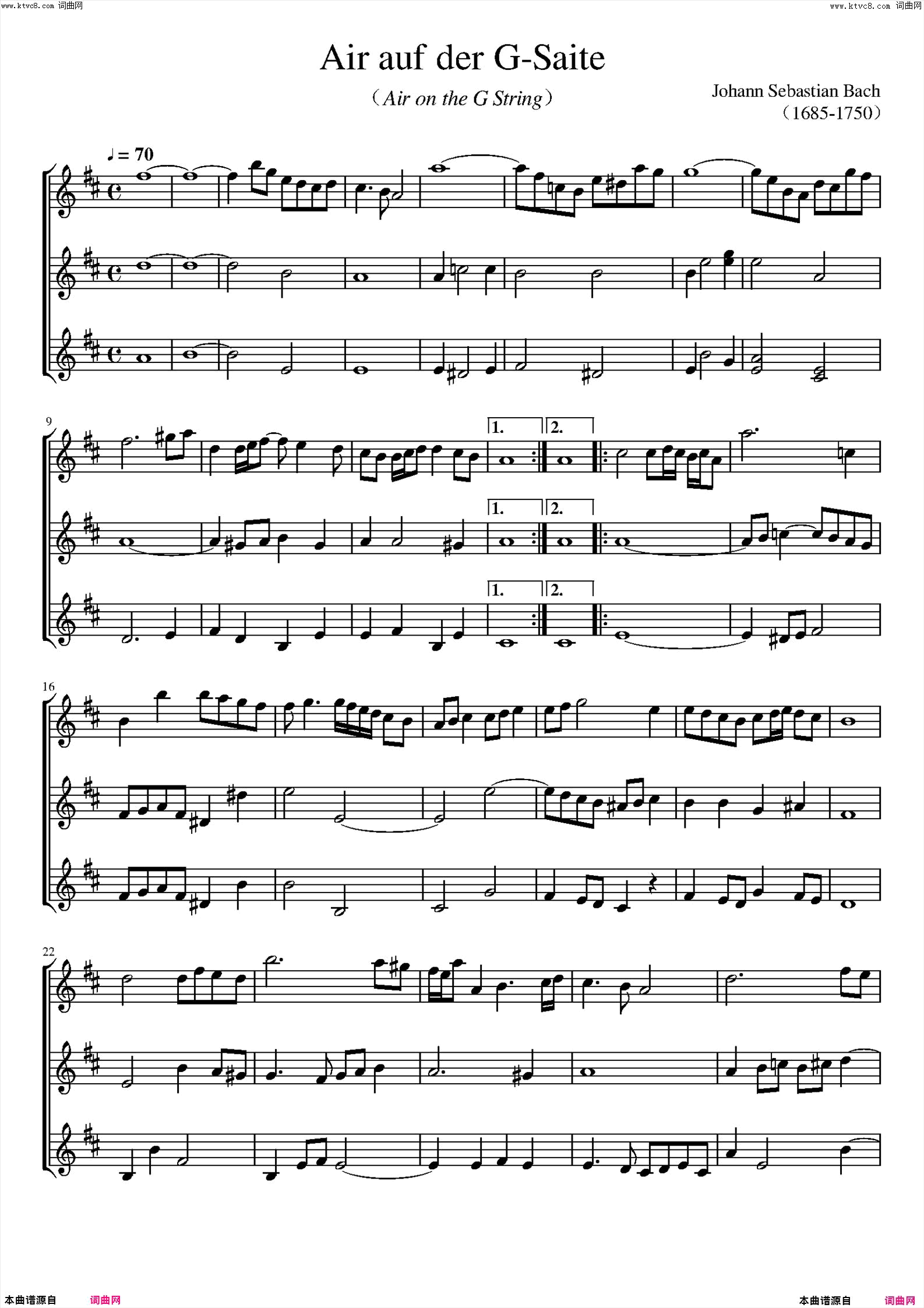 air auf der g-saiteair on the g string简谱1