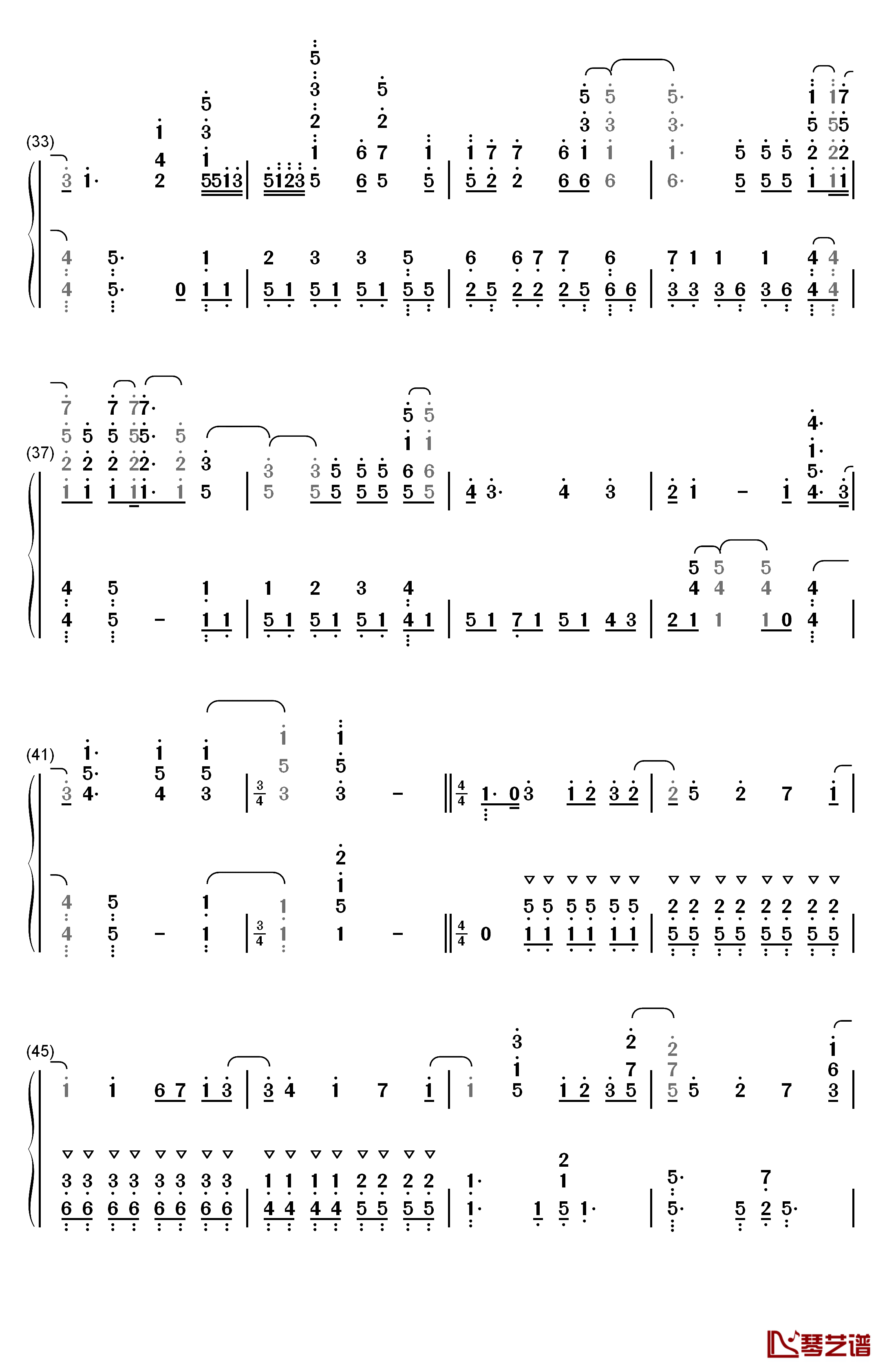 ほうき星钢琴简谱-数字双手-ユンナ3