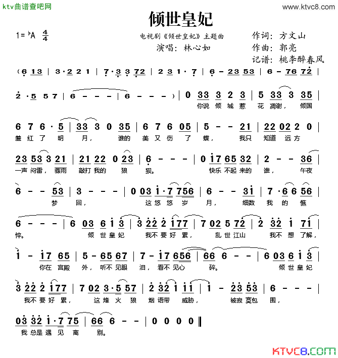 倾世皇妃电视剧《倾世皇妃》主题曲简谱-林心如演唱1