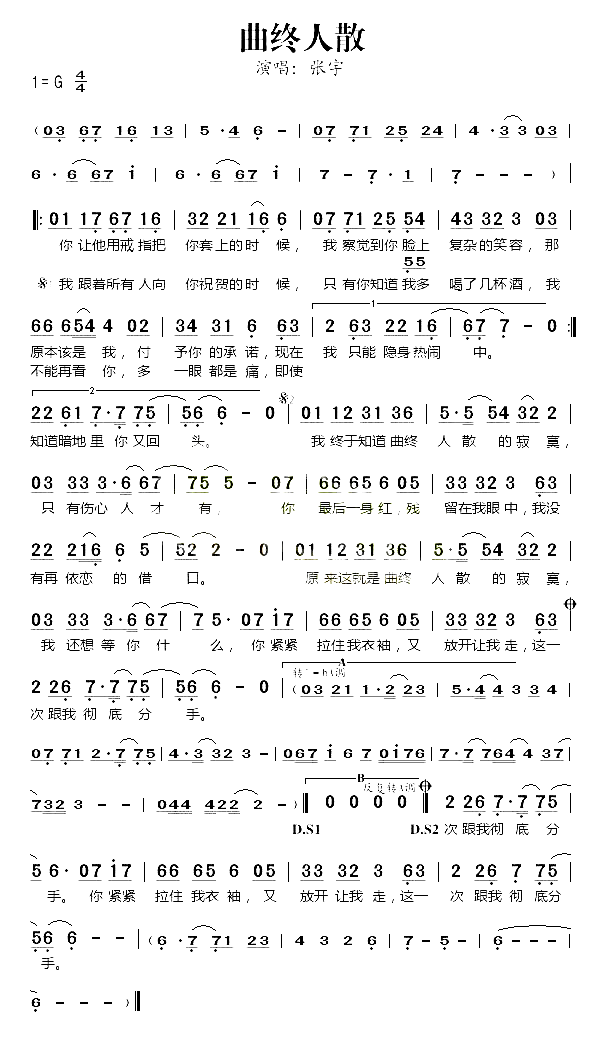 曲终人散简谱-张宇演唱1