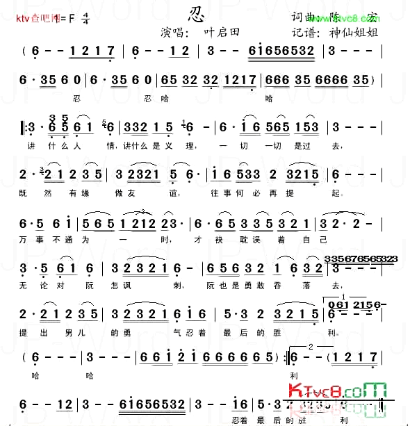 忍闽南语简谱-叶启田演唱1