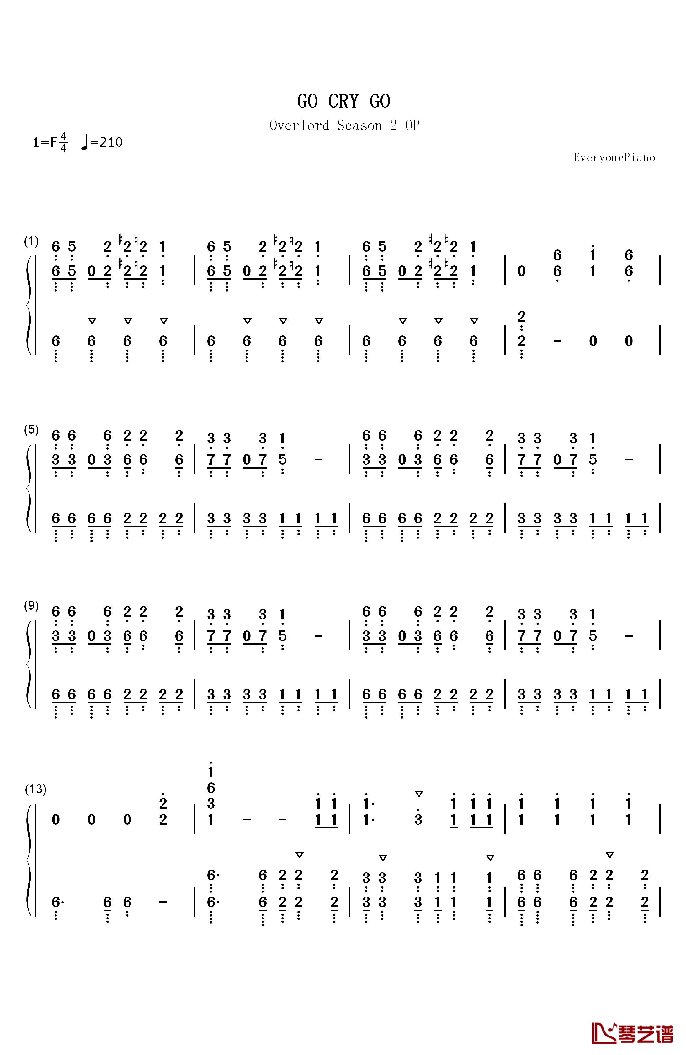 GO CRY GO钢琴简谱-数字双手-OxT1