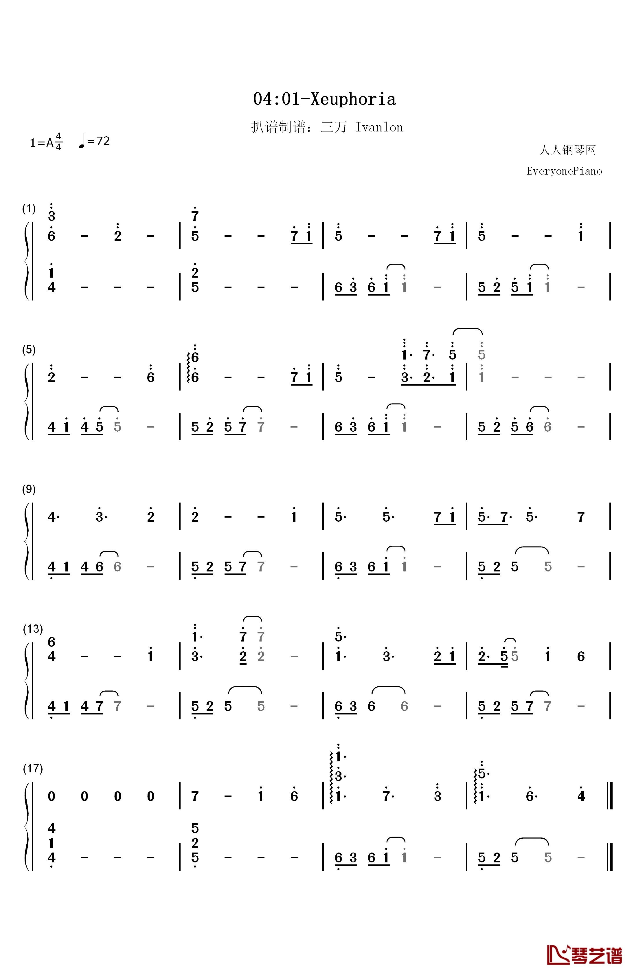 04:01钢琴简谱-数字双手-Xeuphoria1