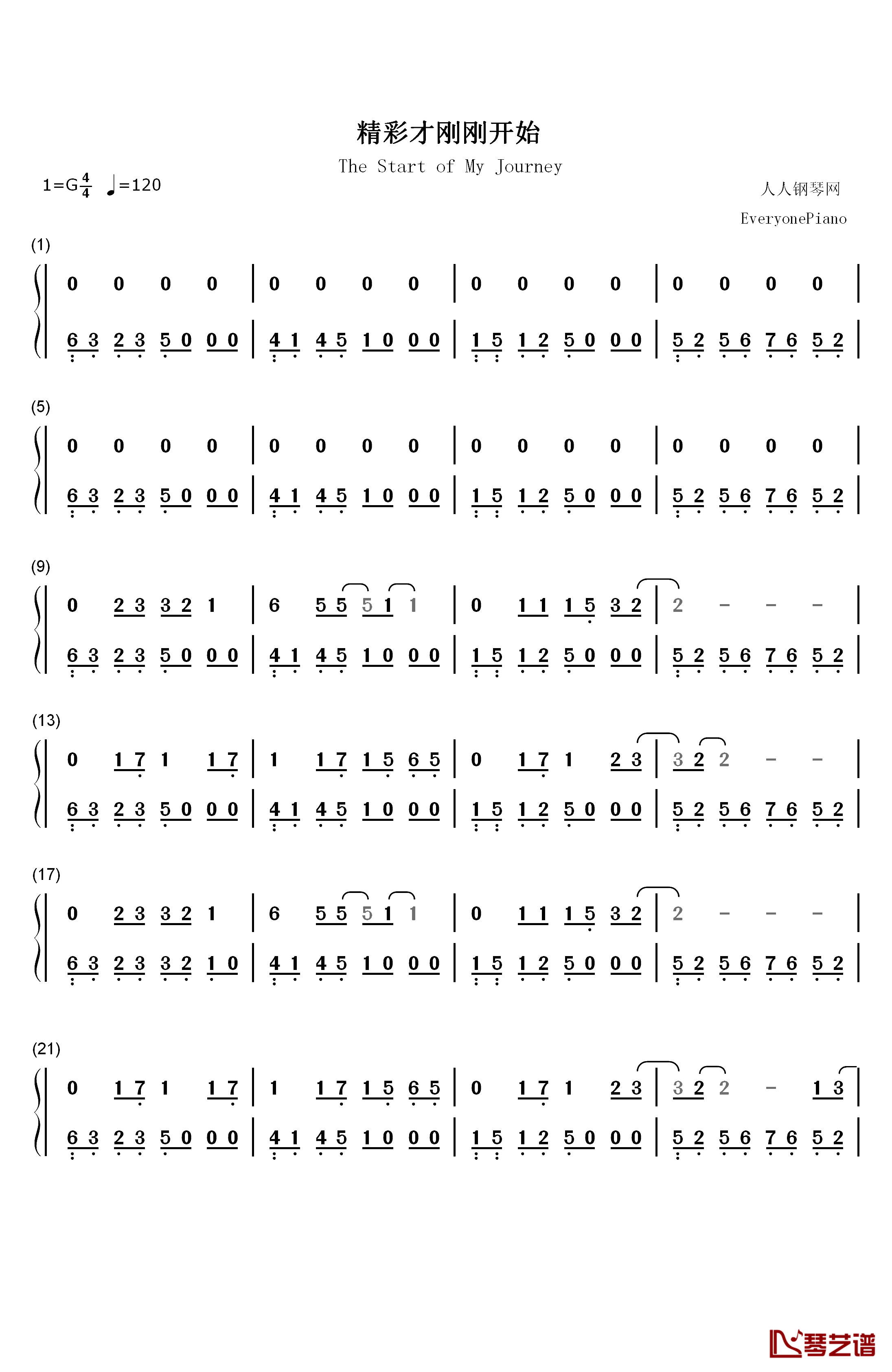 精彩才刚刚开始钢琴简谱-数字双手-易烊千玺1