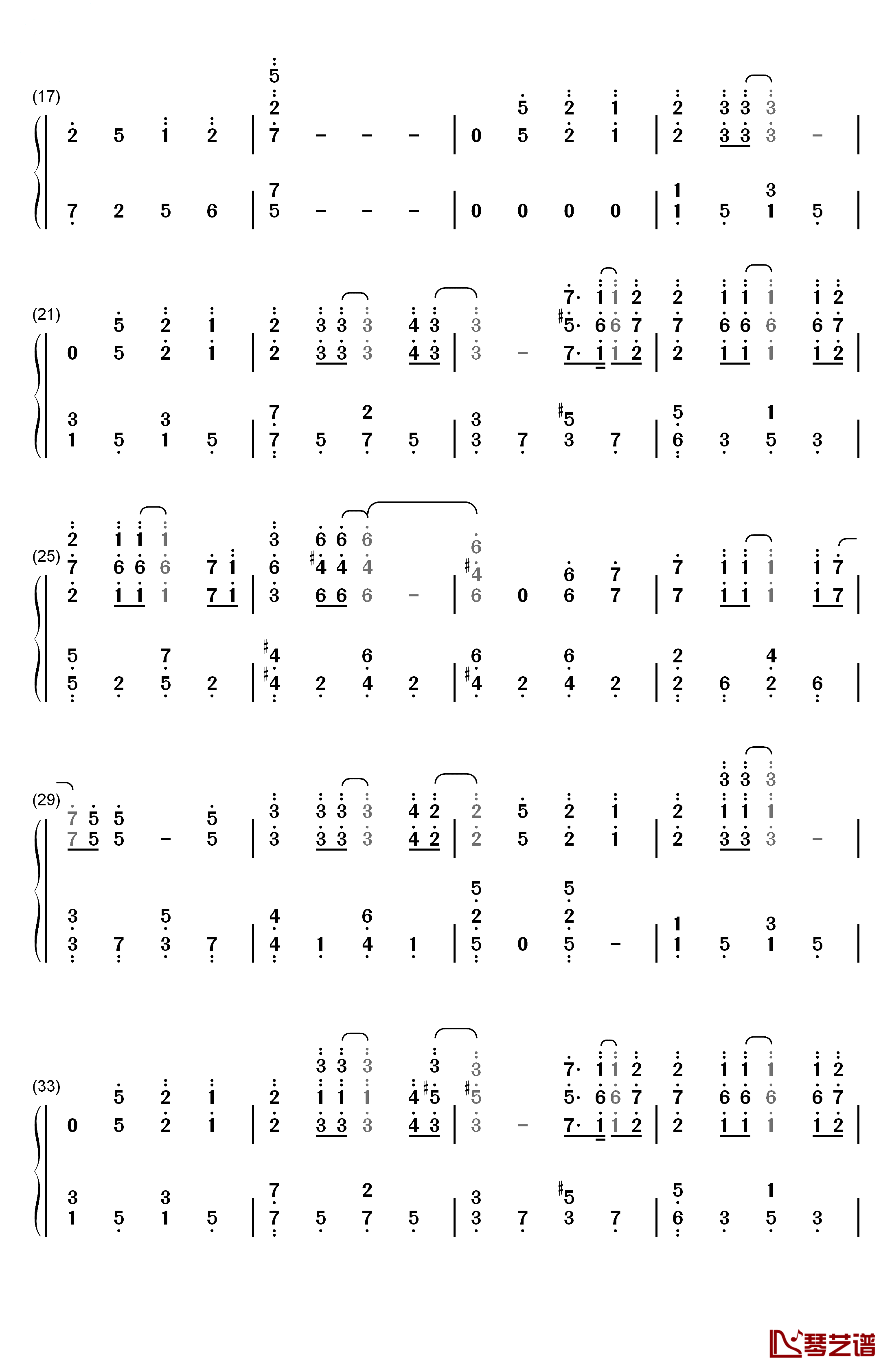 フリージア钢琴简谱-数字双手-Uru2