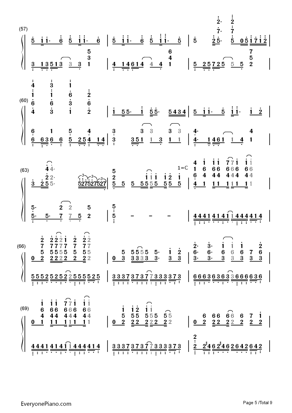 虹を編めたら钢琴简谱-数字双手-fhána5