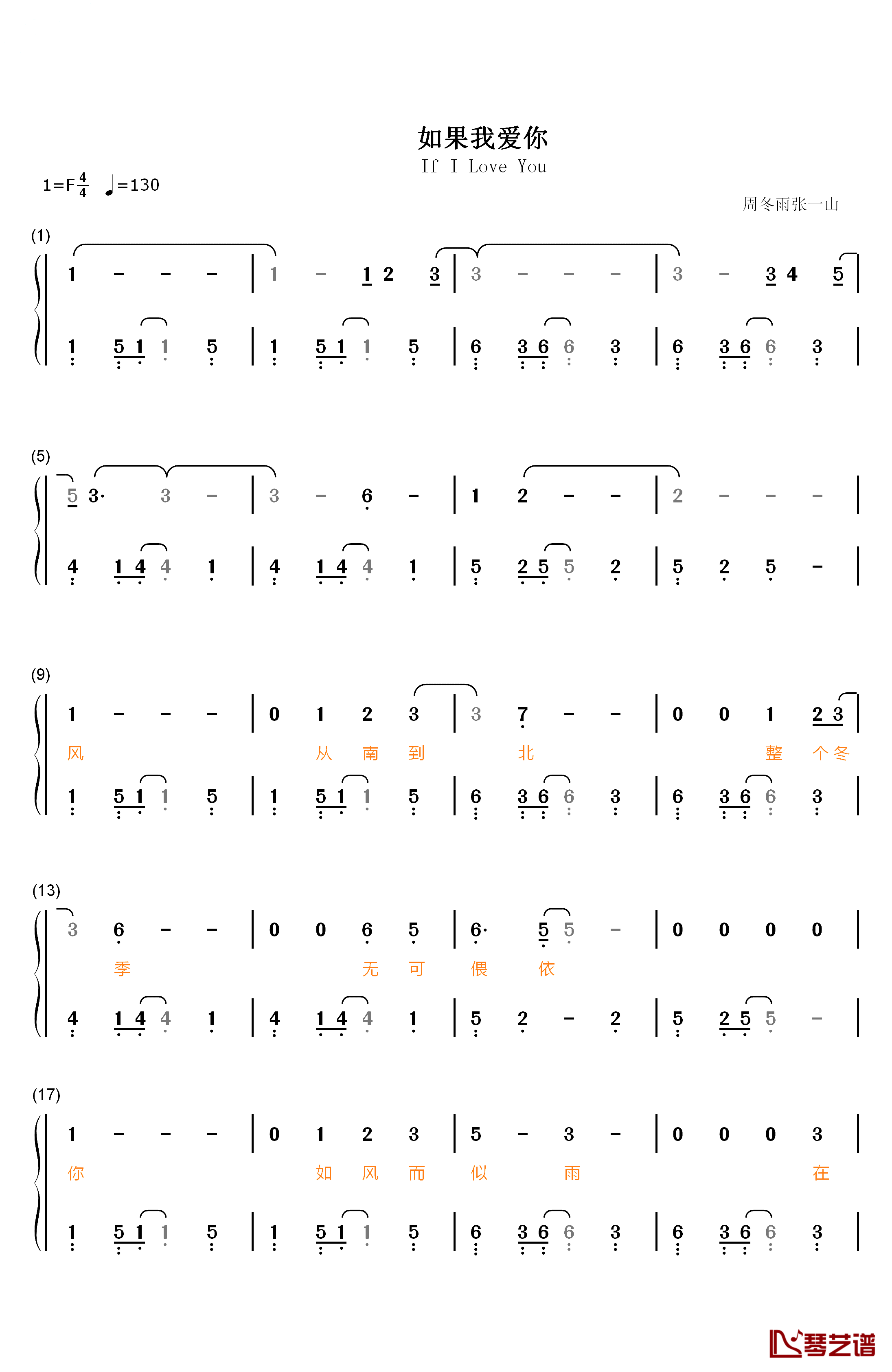 如果我爱你钢琴简谱-数字双手-周冬雨 张一山1