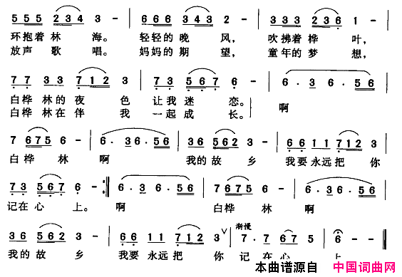 月光下的白桦林简谱1