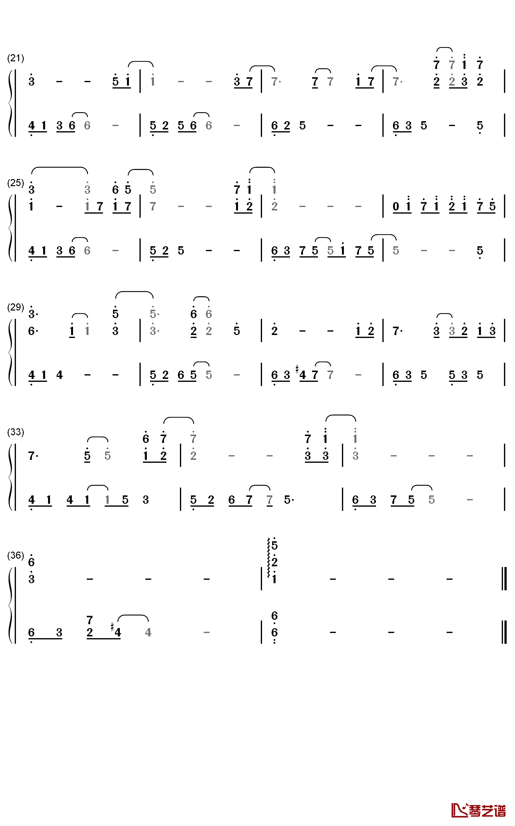 偏离钢琴简谱-数字双手-Elex2