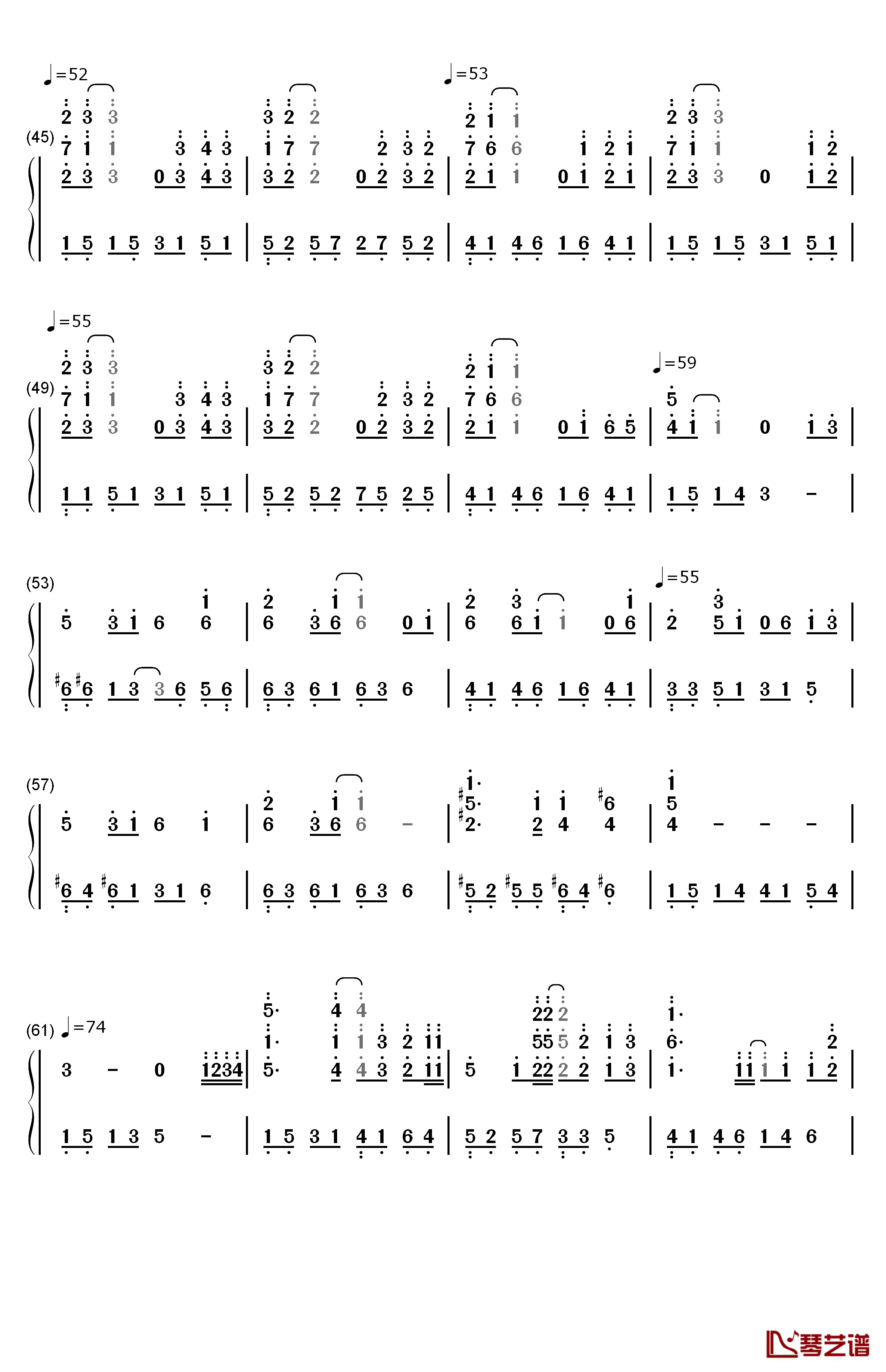 青空钢琴简谱-数字双手-lia3