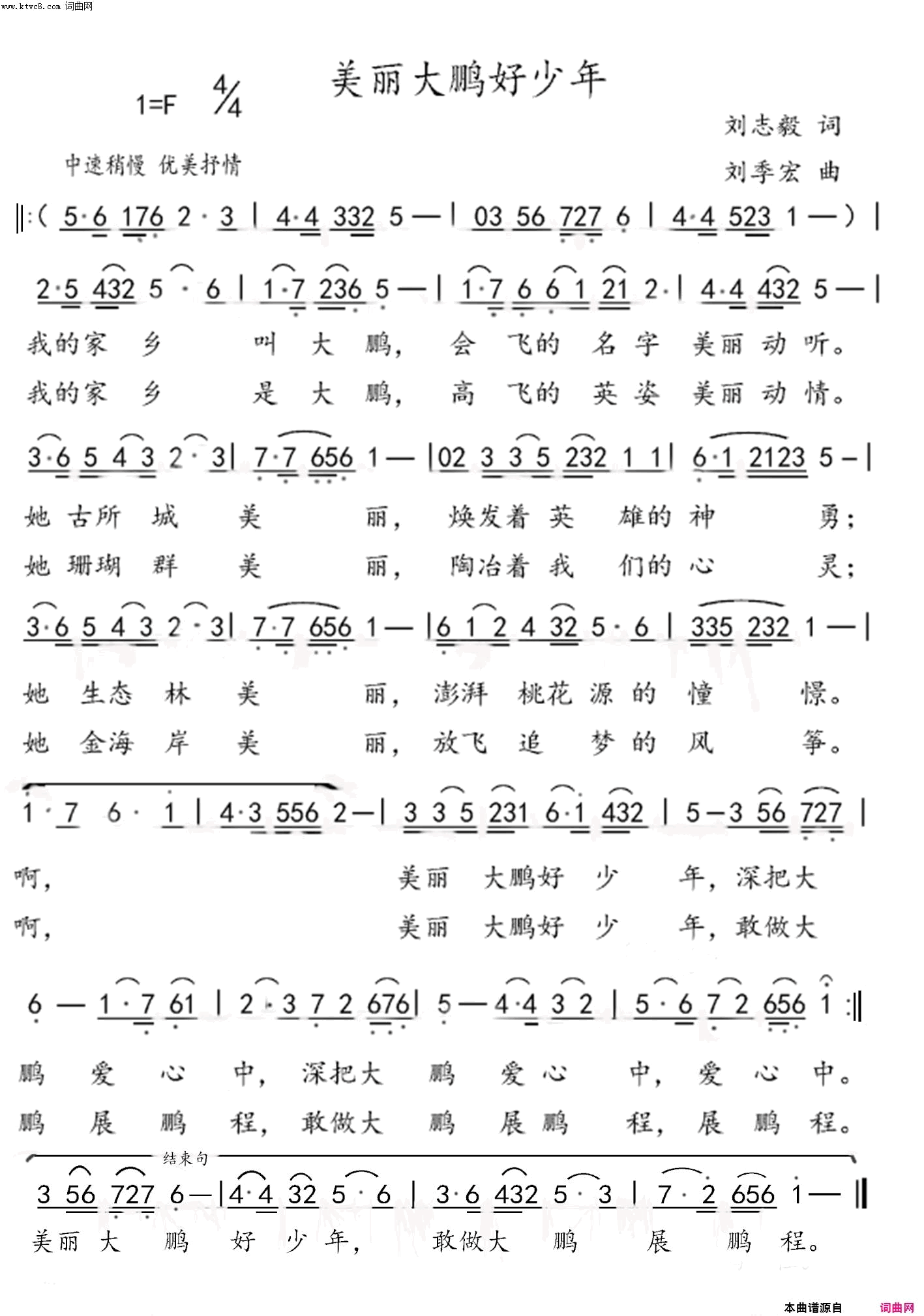 美丽大鹏好少年简谱-朱跃明演唱-刘志毅/刘季宏词曲1