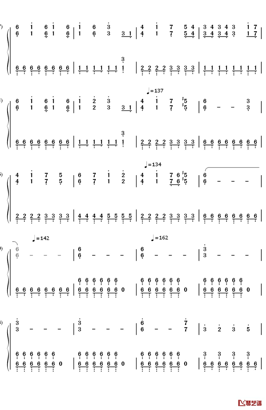 十面相钢琴简谱-数字双手-GUMI4