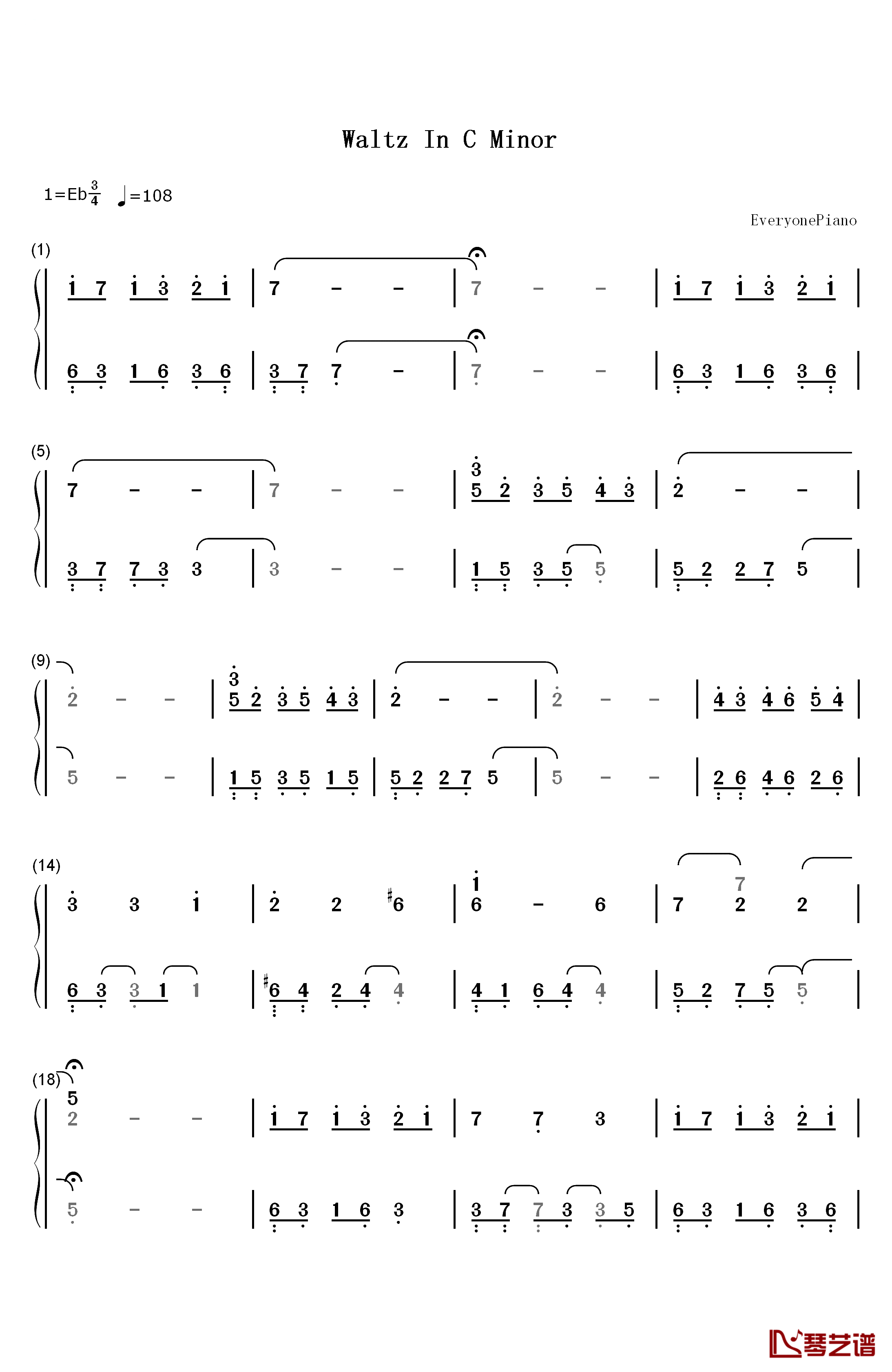 Waltz In C Minor钢琴简谱-数字双手-李闰珉1