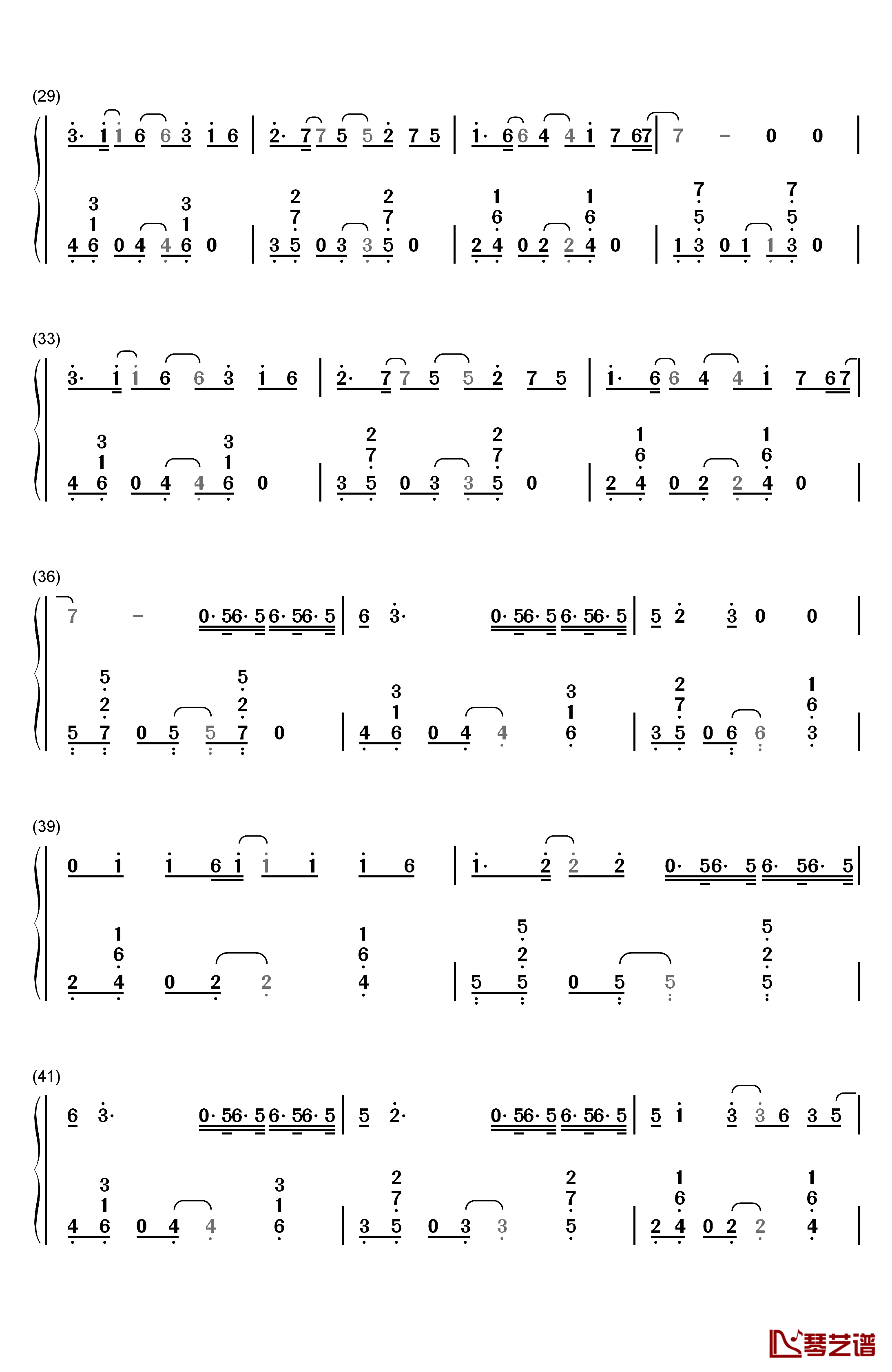 空空如也钢琴简谱-数字双手-胡663