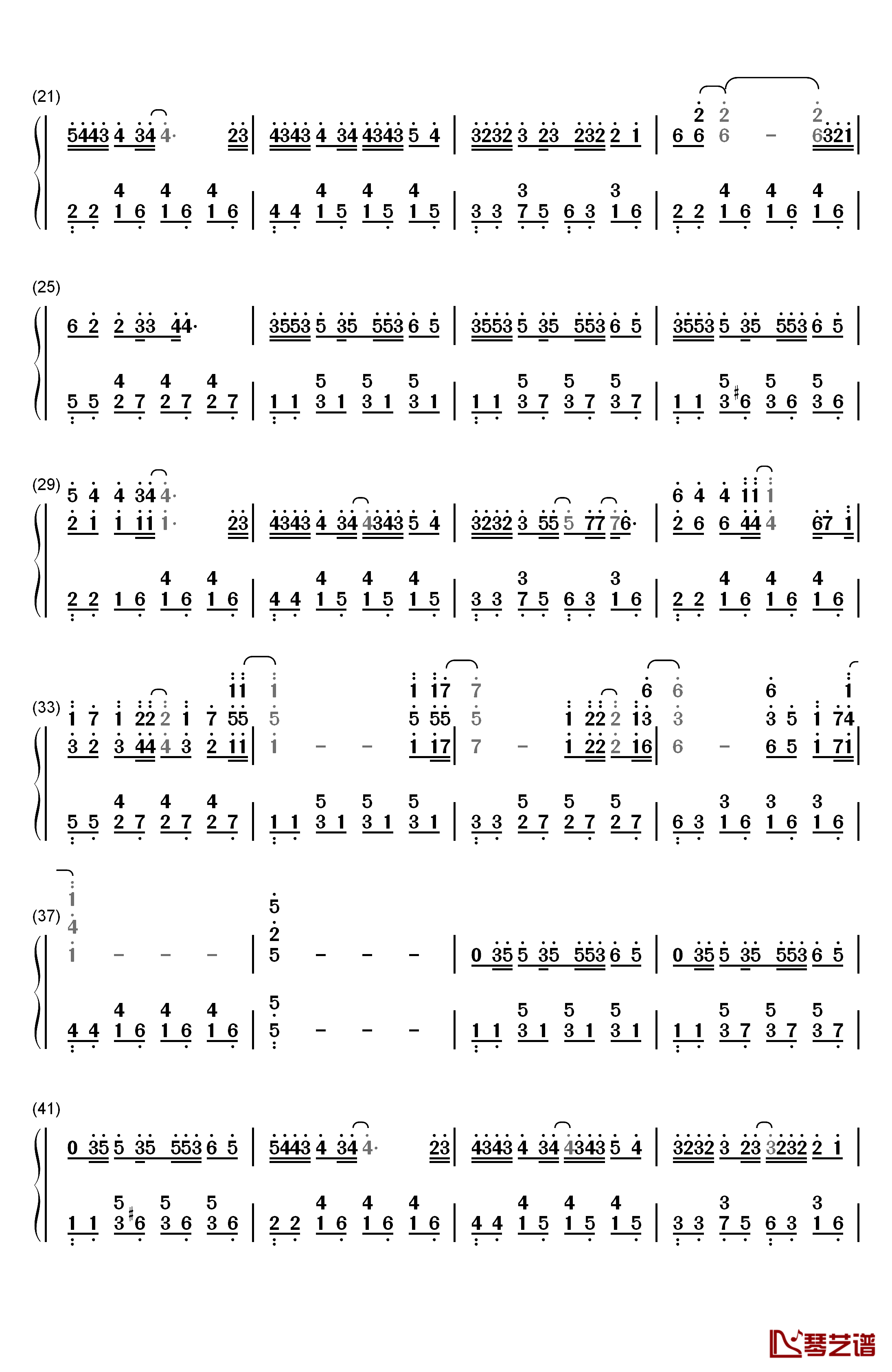 昨日青空钢琴简谱-数字双手-尤长靖2