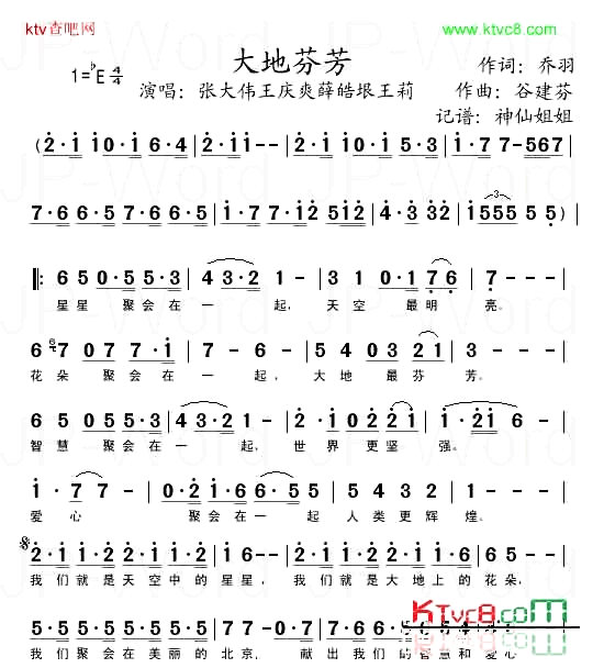 大地芬芳简谱-张大伟王庆爽薛皓垠王莉演唱1