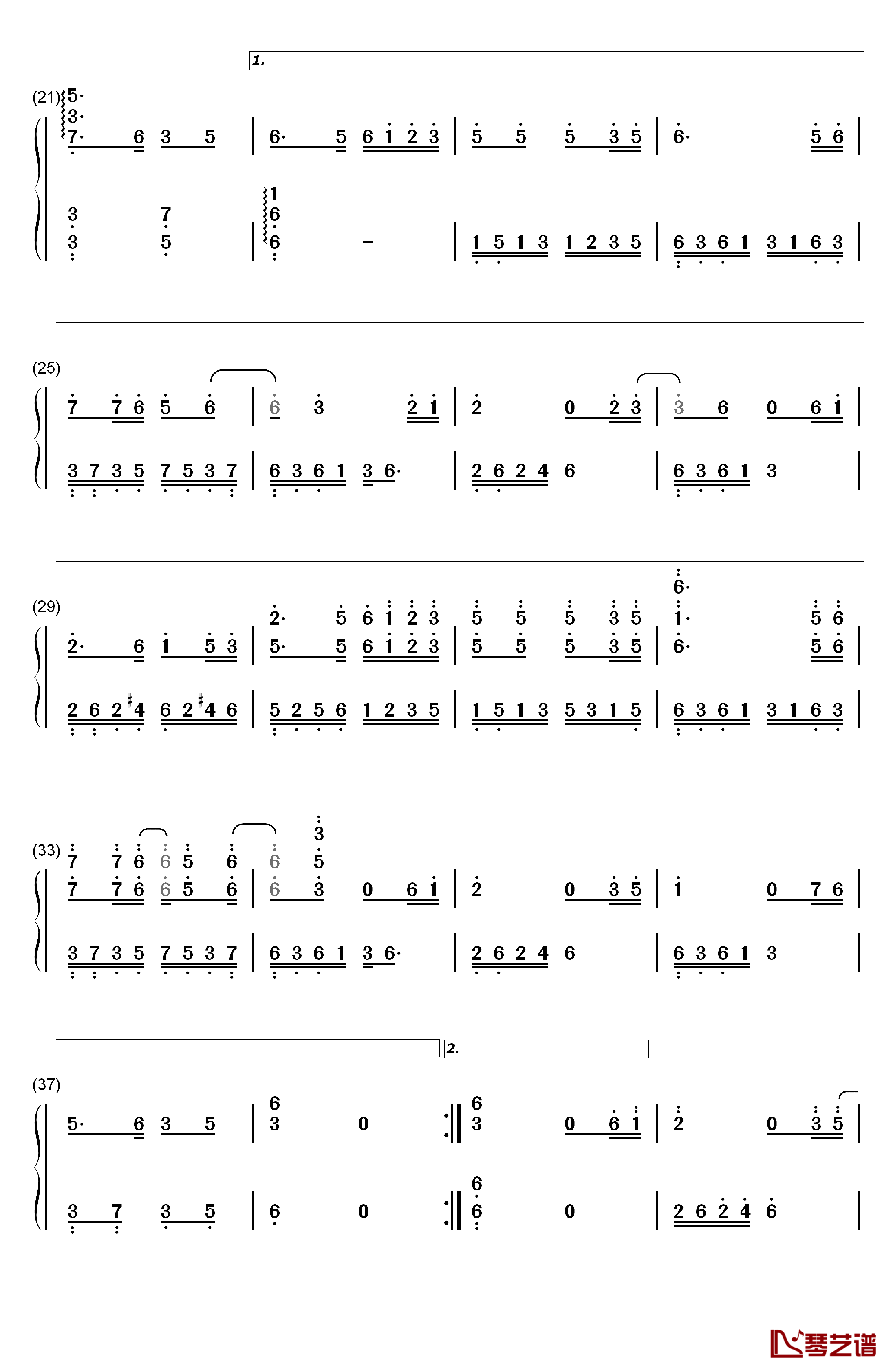 渴望钢琴简谱-数字双手-毛阿敏2