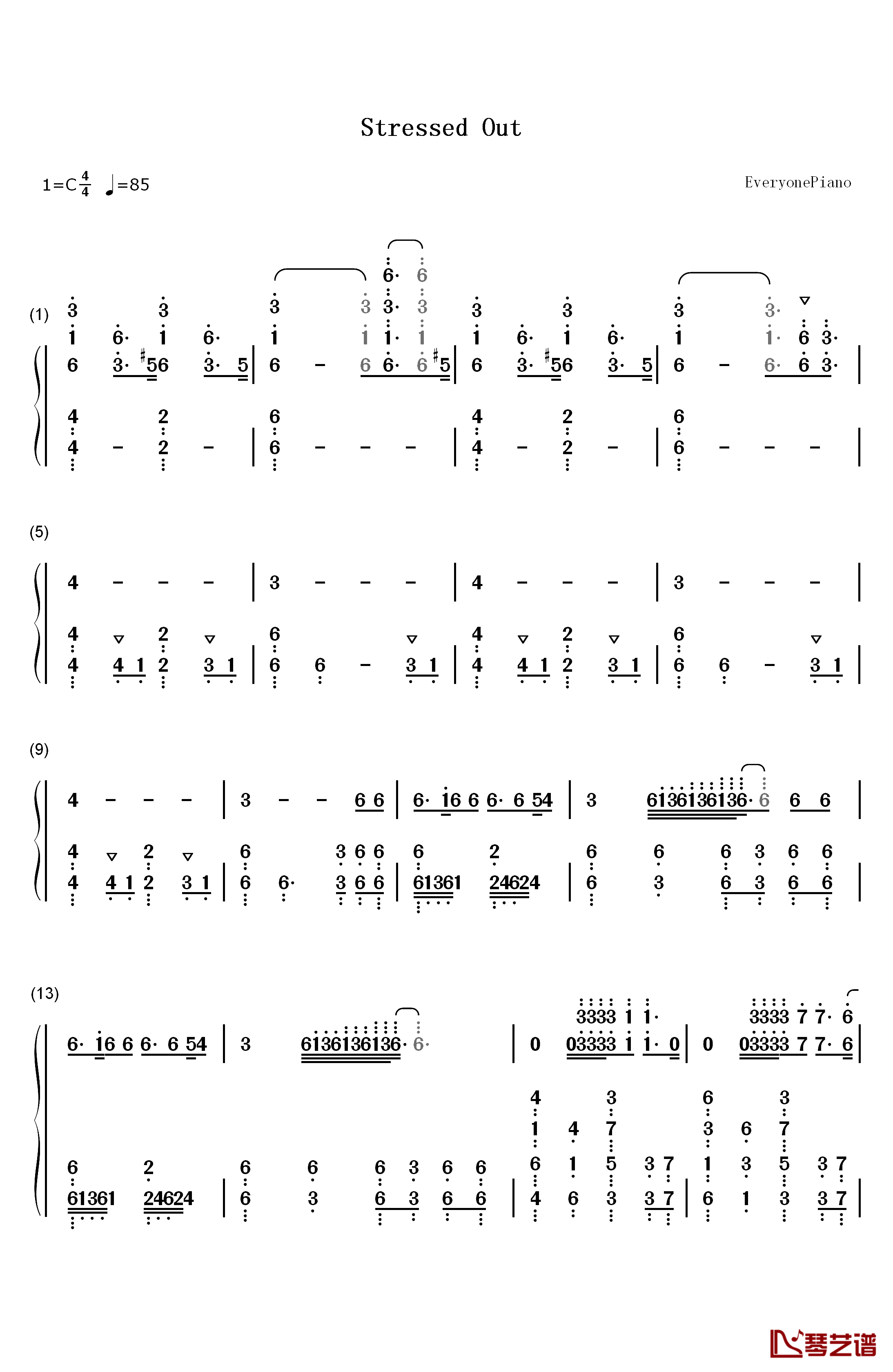 Stressed Out简单版钢琴简谱-数字双手-Twenty One Pilots1