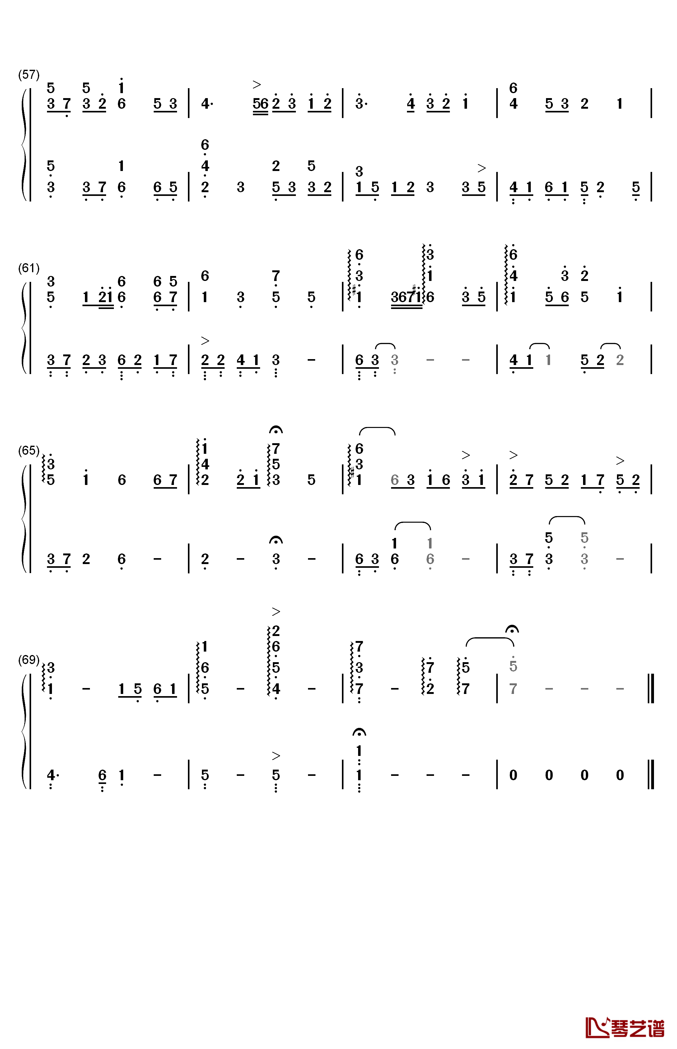 海角七号钢琴简谱-数字双手-东来东往4