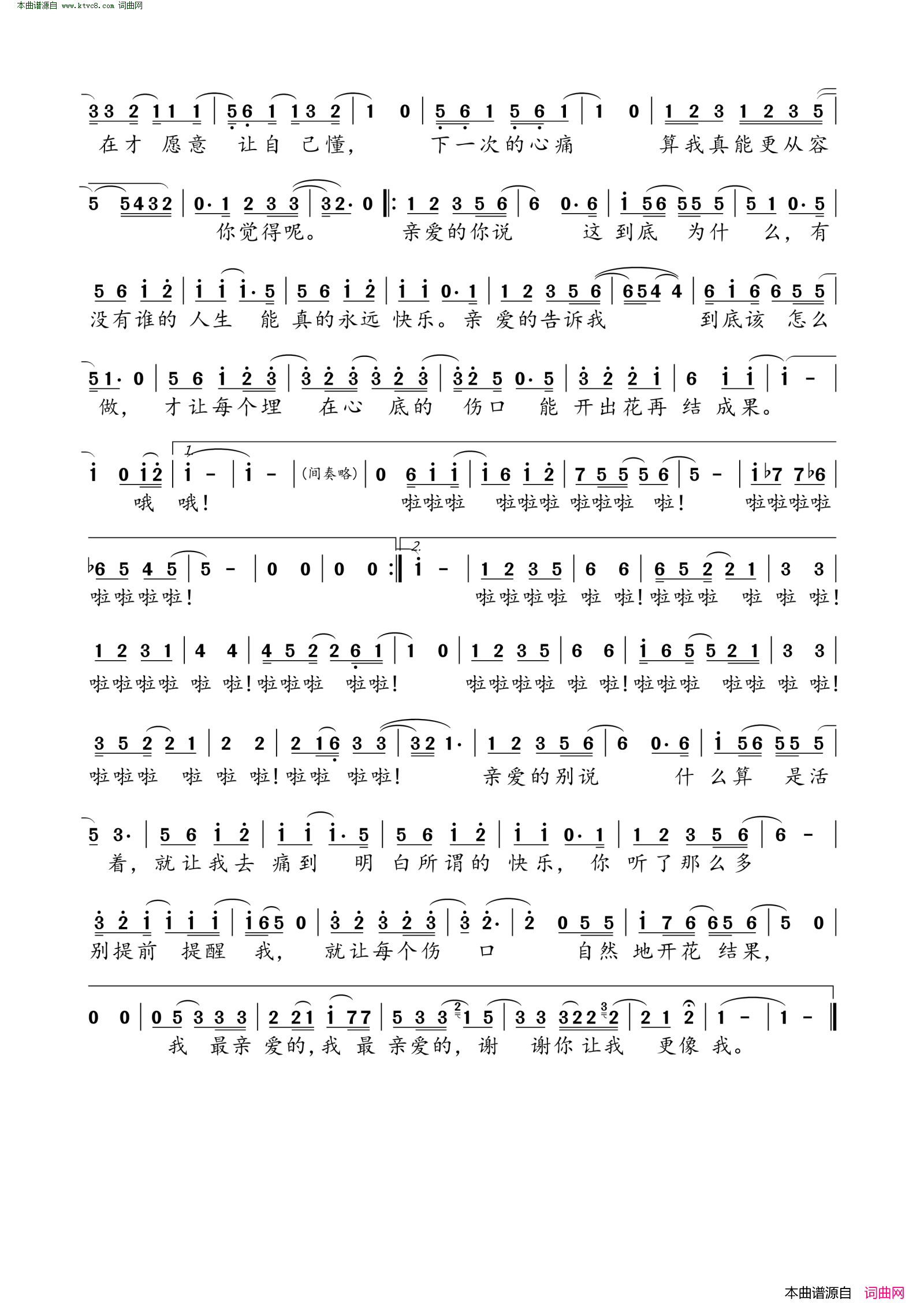 亲爱的树洞简谱-S·H·E演唱-蓝小邪/丁世光词曲1