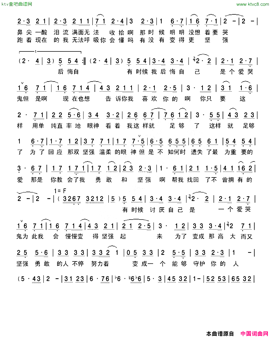 爱哭鬼-中文翻唱版简谱-Tttttea演唱1