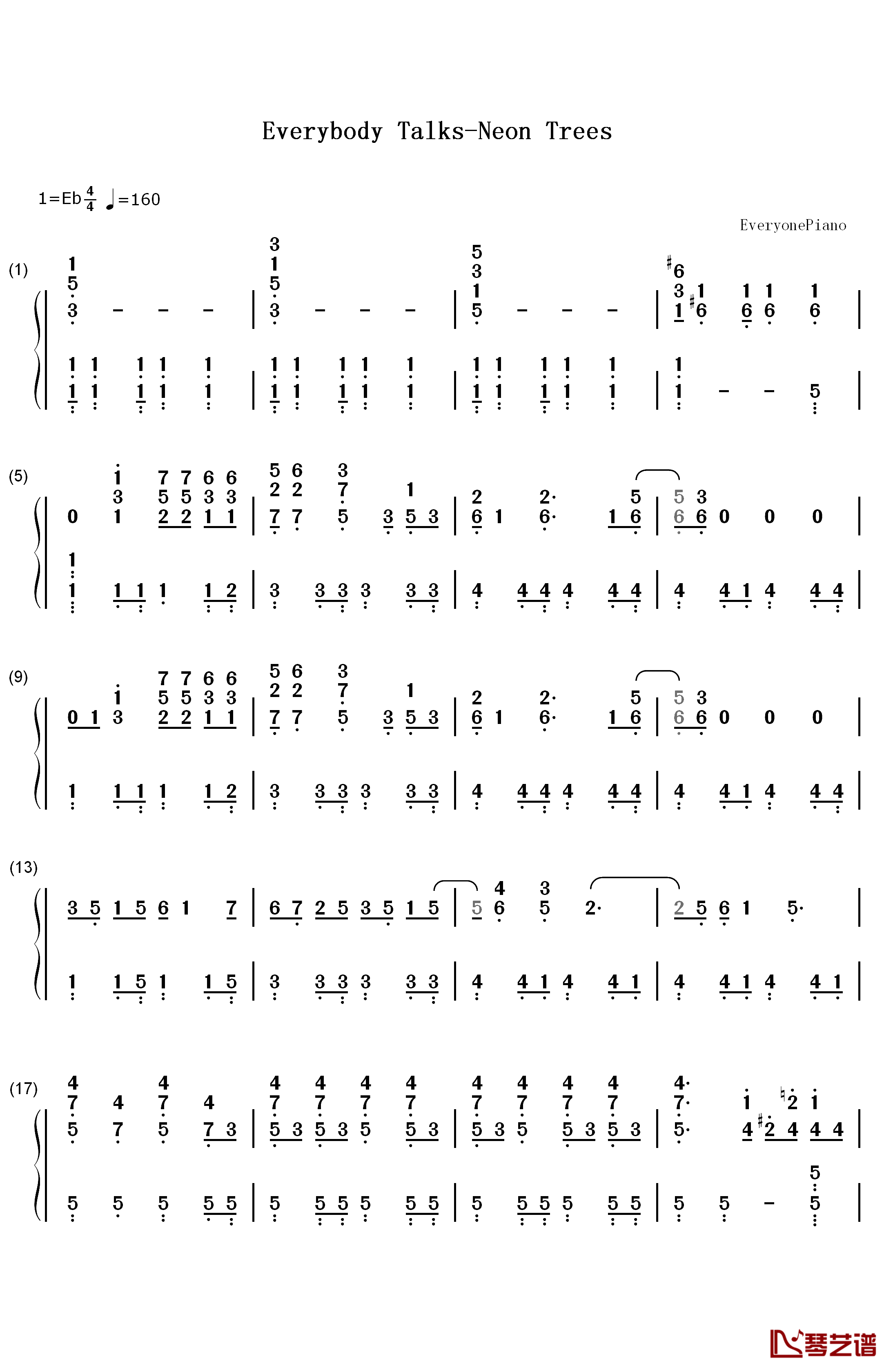 Everybody Talks钢琴简谱-数字双手-Neon Trees1