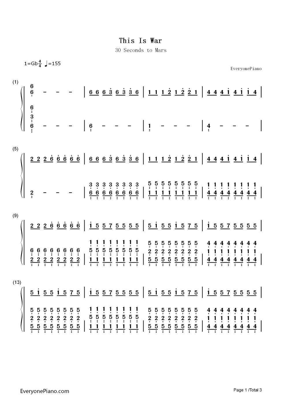 This Is War钢琴简谱-数字双手-30 Seconds to Mars1