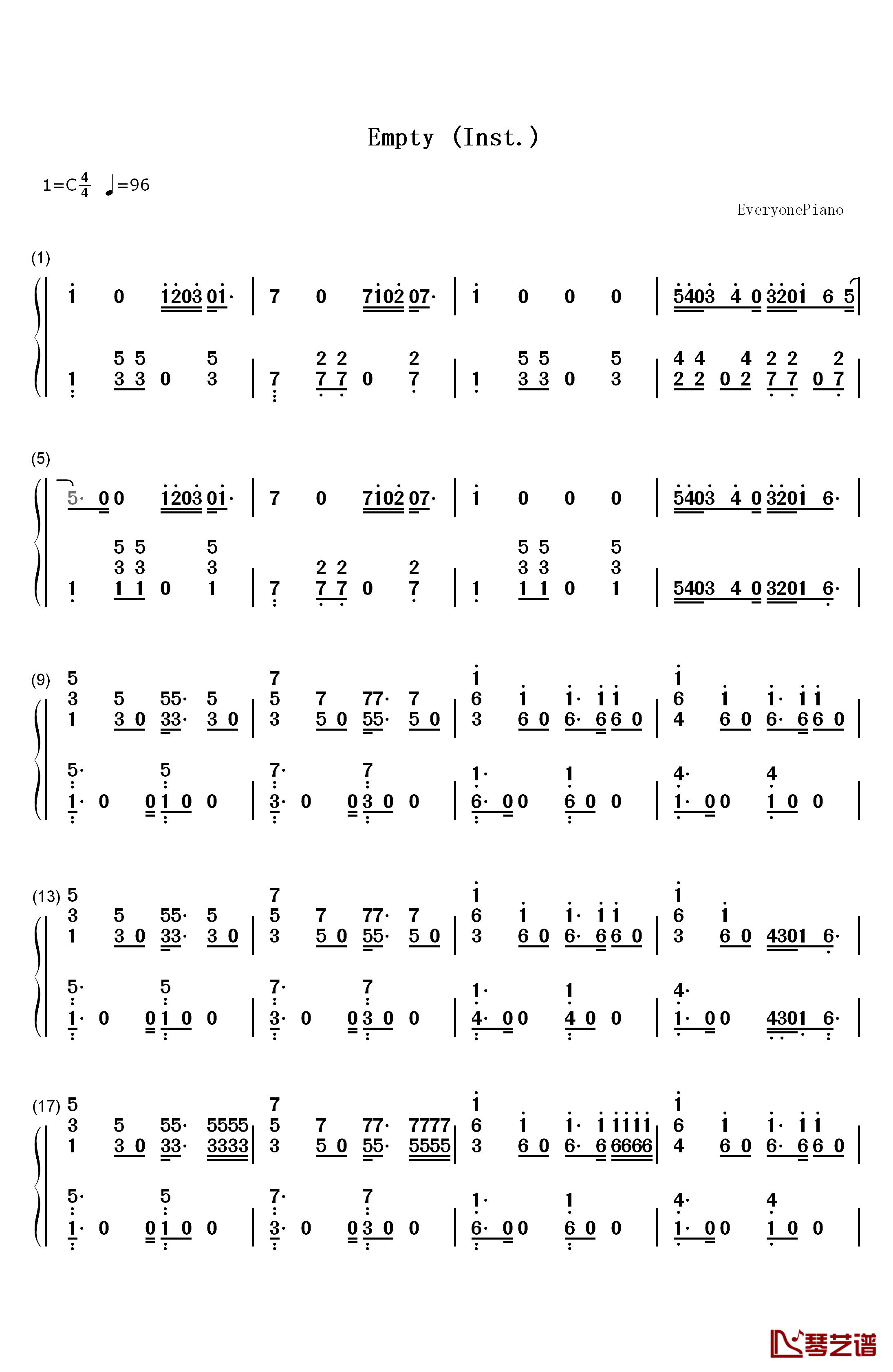 Empty钢琴简谱-数字双手-WINNER1