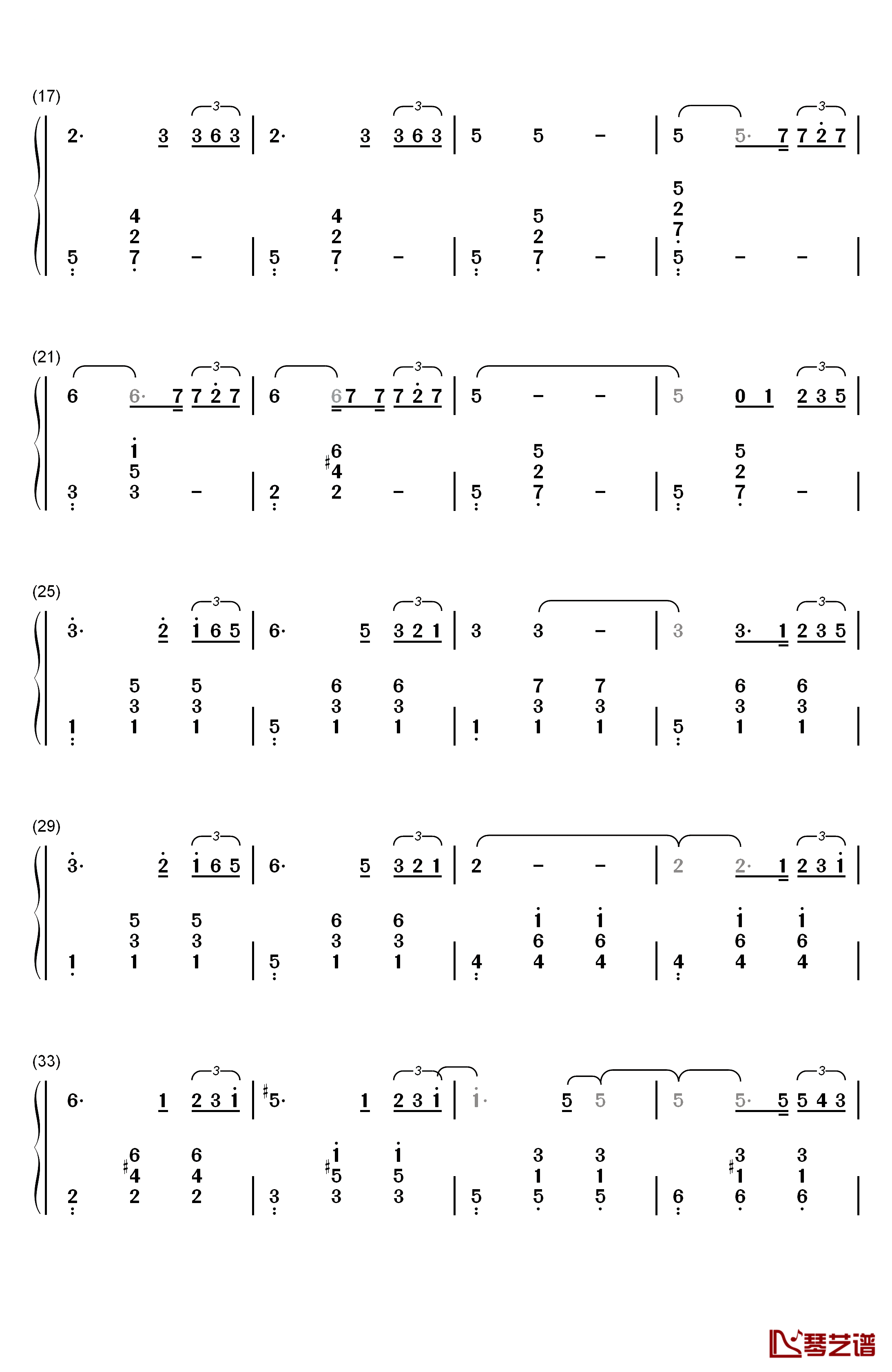 偶遇钢琴简谱-数字双手-王菲2