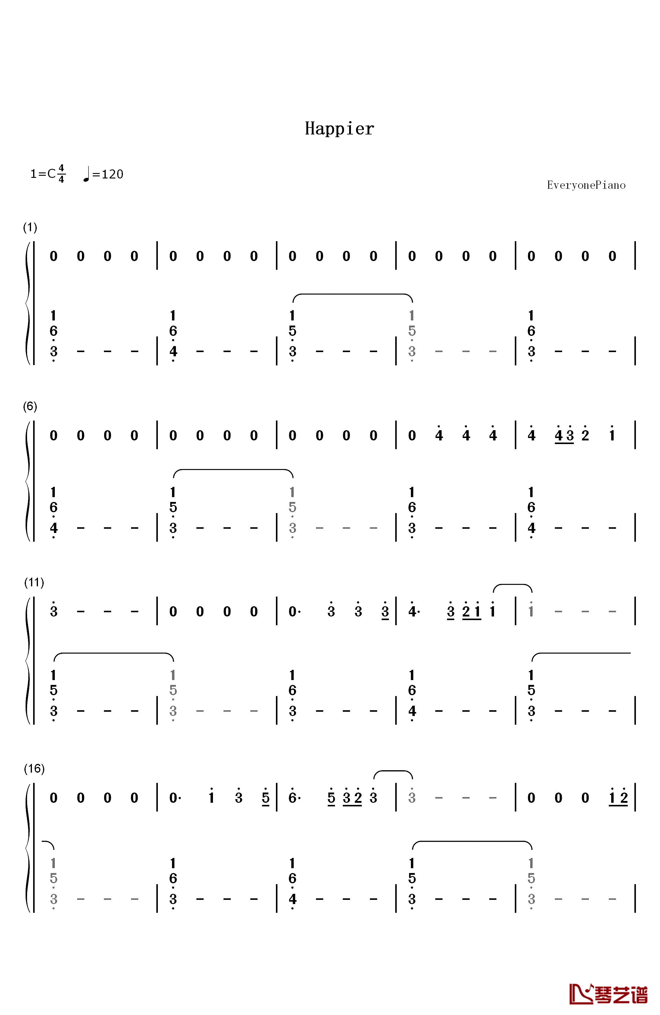 Happier钢琴简谱-数字双手-Ed Sheeran1