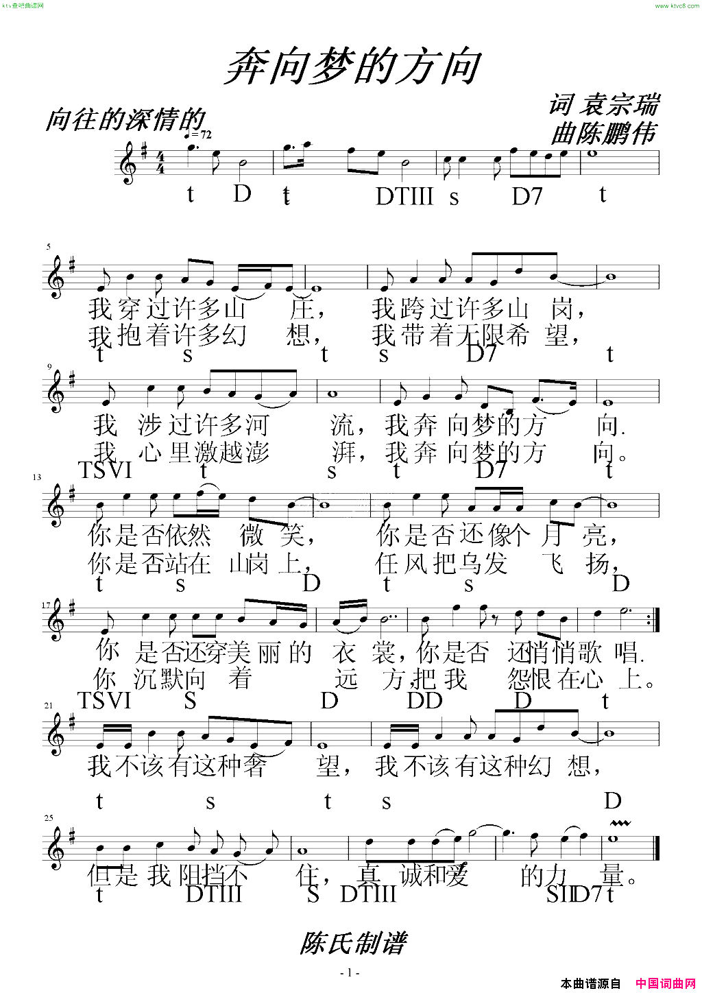 奔向梦的方向PNG版简谱1