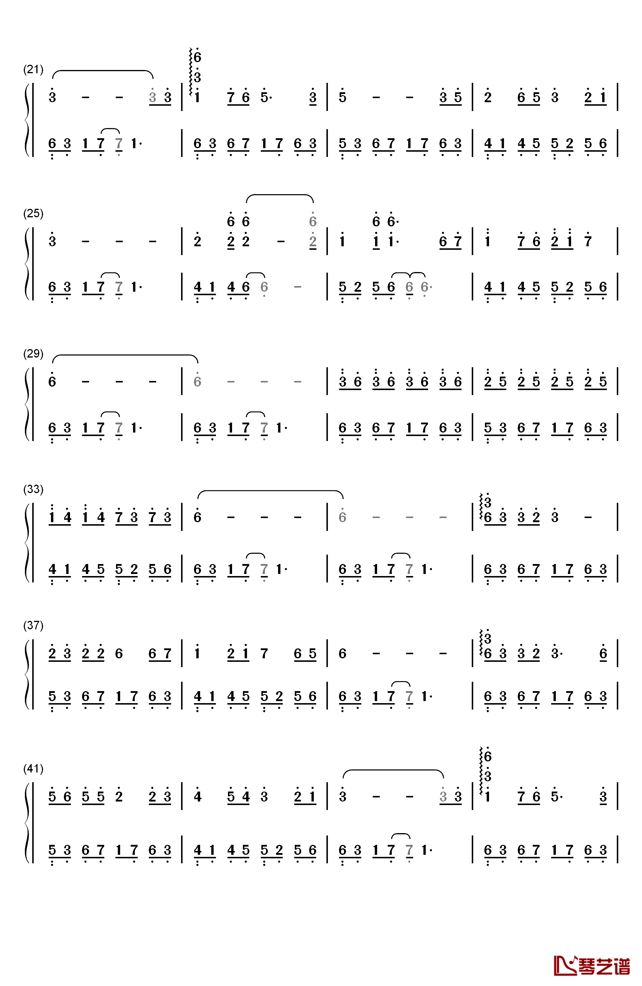 蝶恋钢琴简谱-数字双手-林坤信2