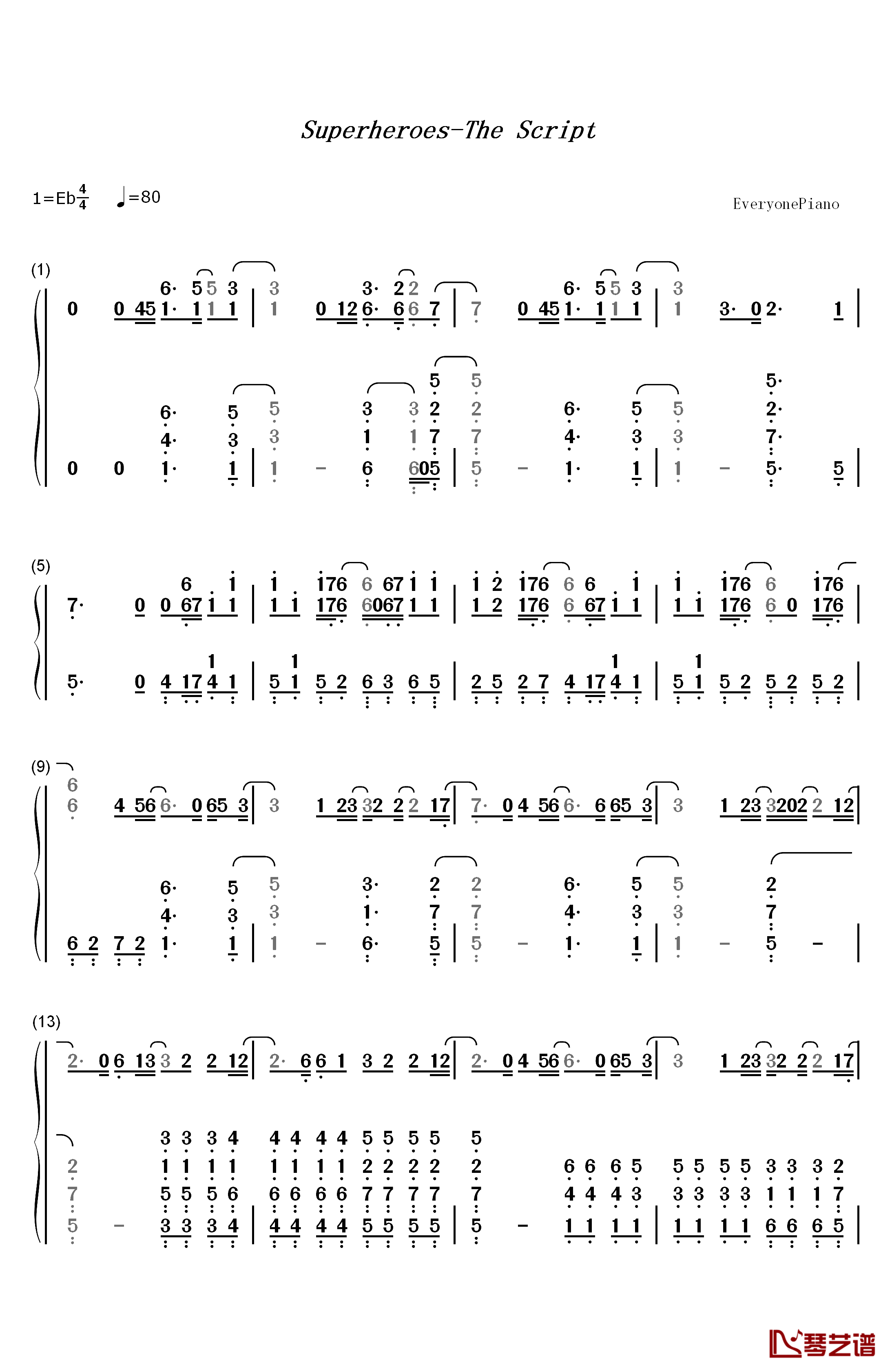 Superheroes钢琴简谱-数字双手-The Script1